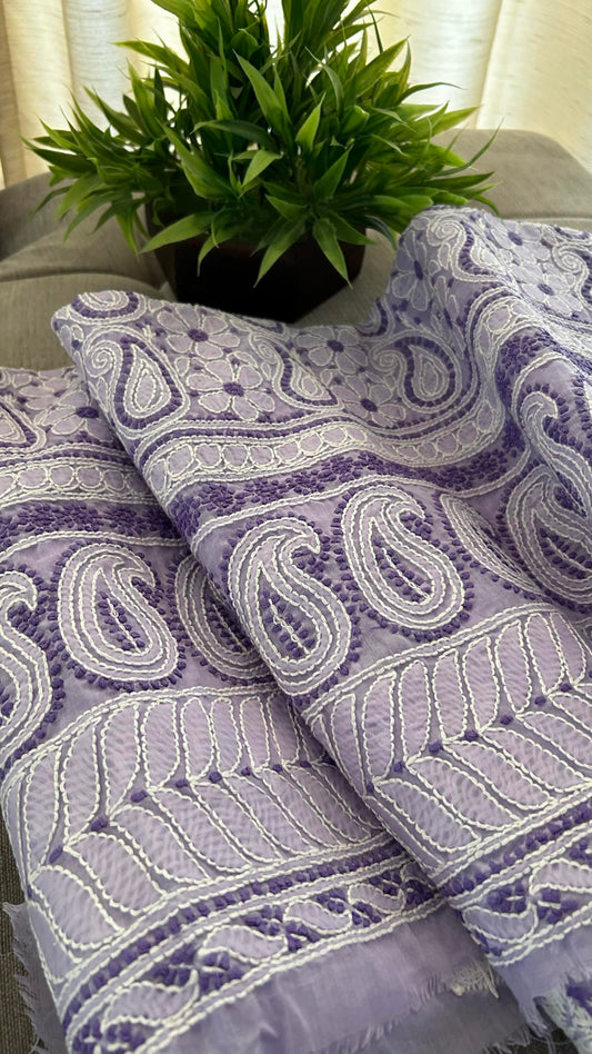 Lavender Cotton Chikankari Kurti Fabric (Kurti Fabric)