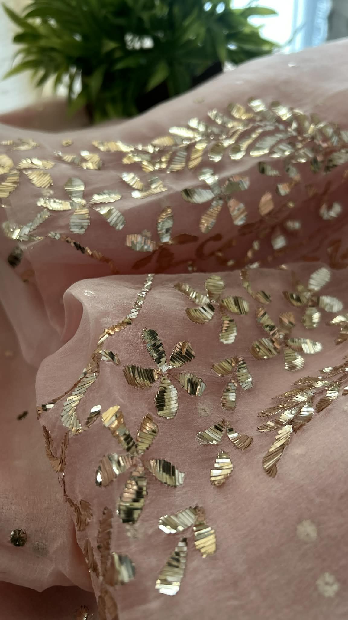 Pastel Pink Organza Mukaish Suit