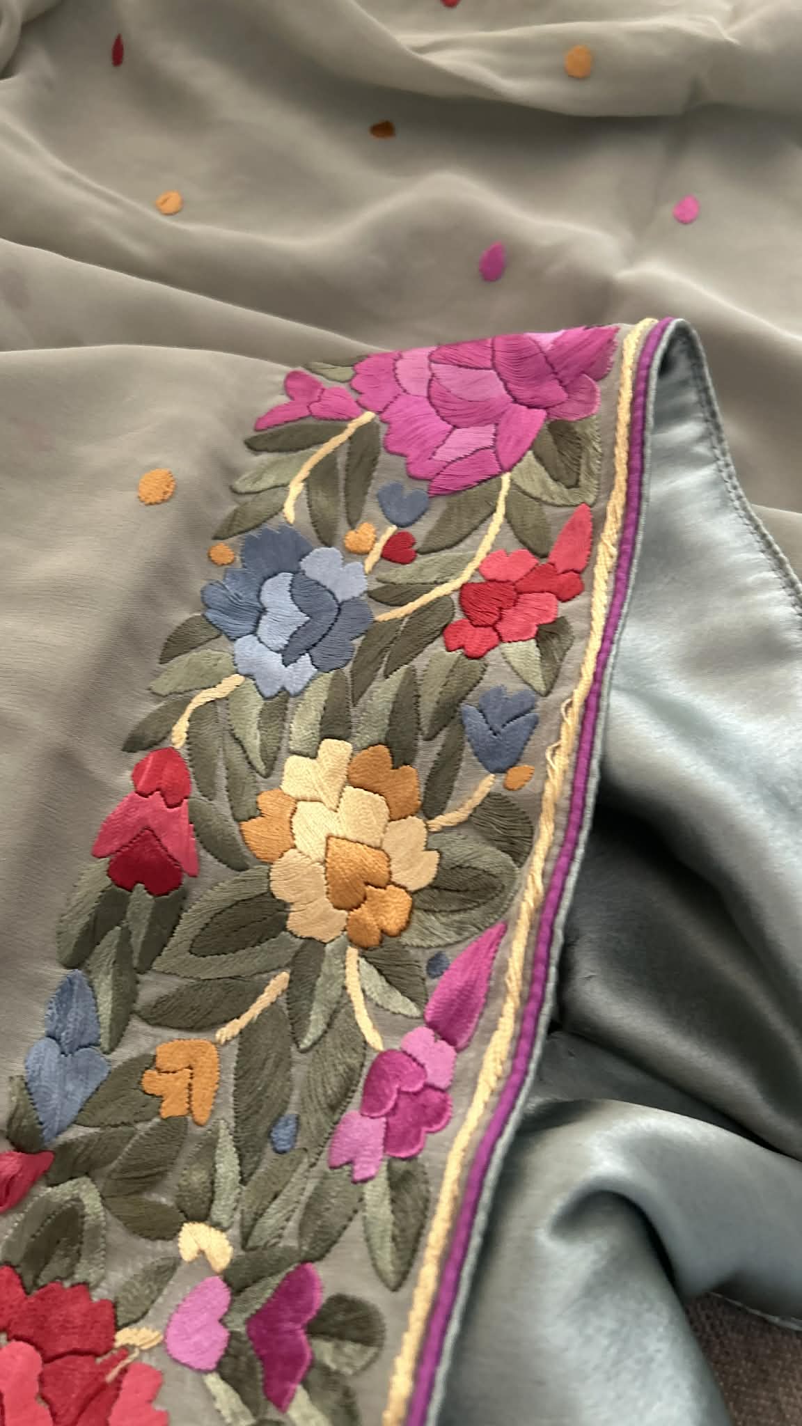 Designer Sage Green Parsi Gara Dupatta