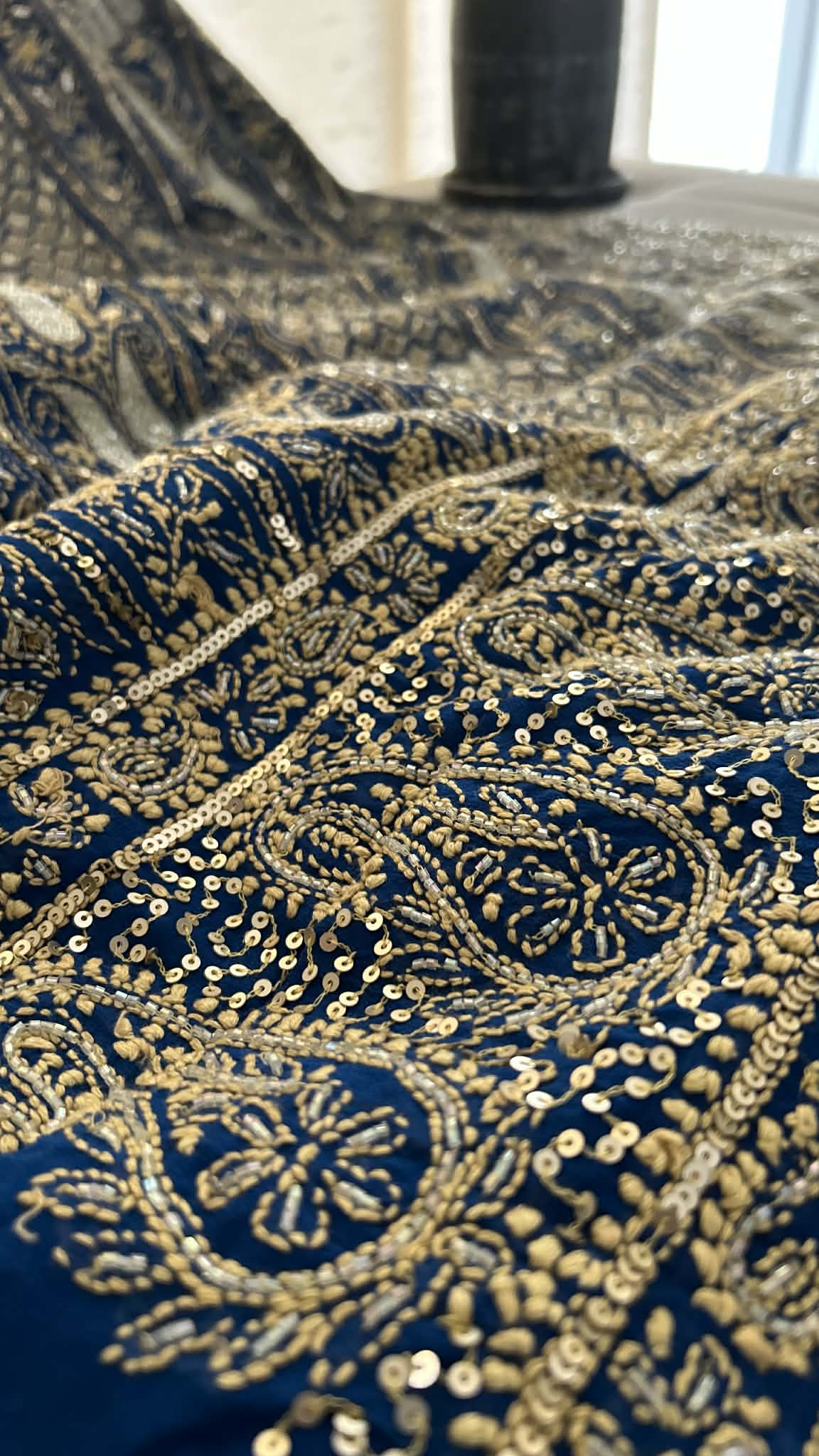 Blue Masterpiece Cut Dana Sequin Chikankari Suit (Kurta & Dupatta)