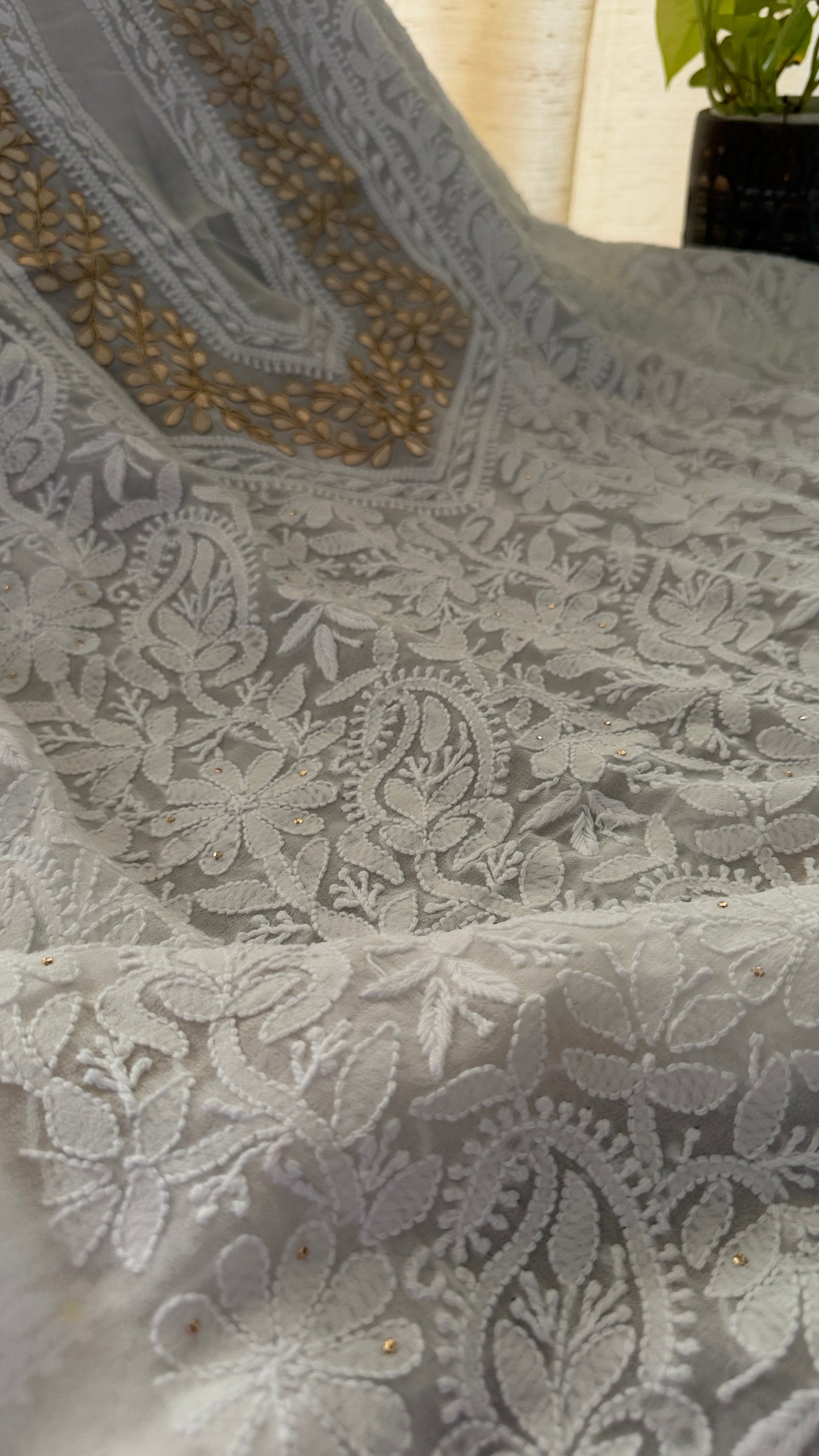 Exclusive Ivory Gota Patti Lucknowi Chikankari Suit
