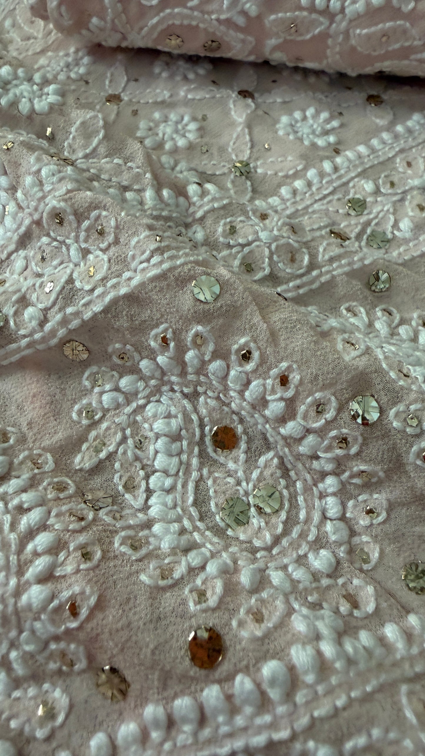 Powder Pink Mukaish Chikankari Lehenga Set