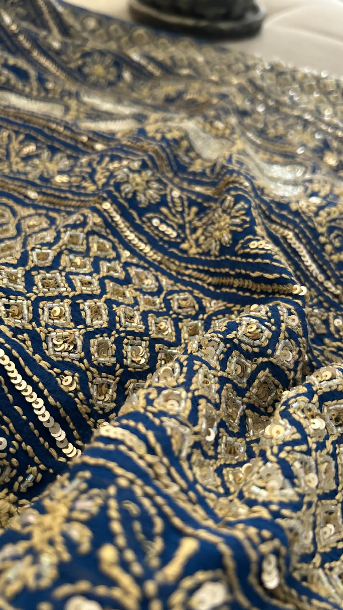 Blue Masterpiece Cut Dana Sequin Chikankari Suit (Kurta & Dupatta)