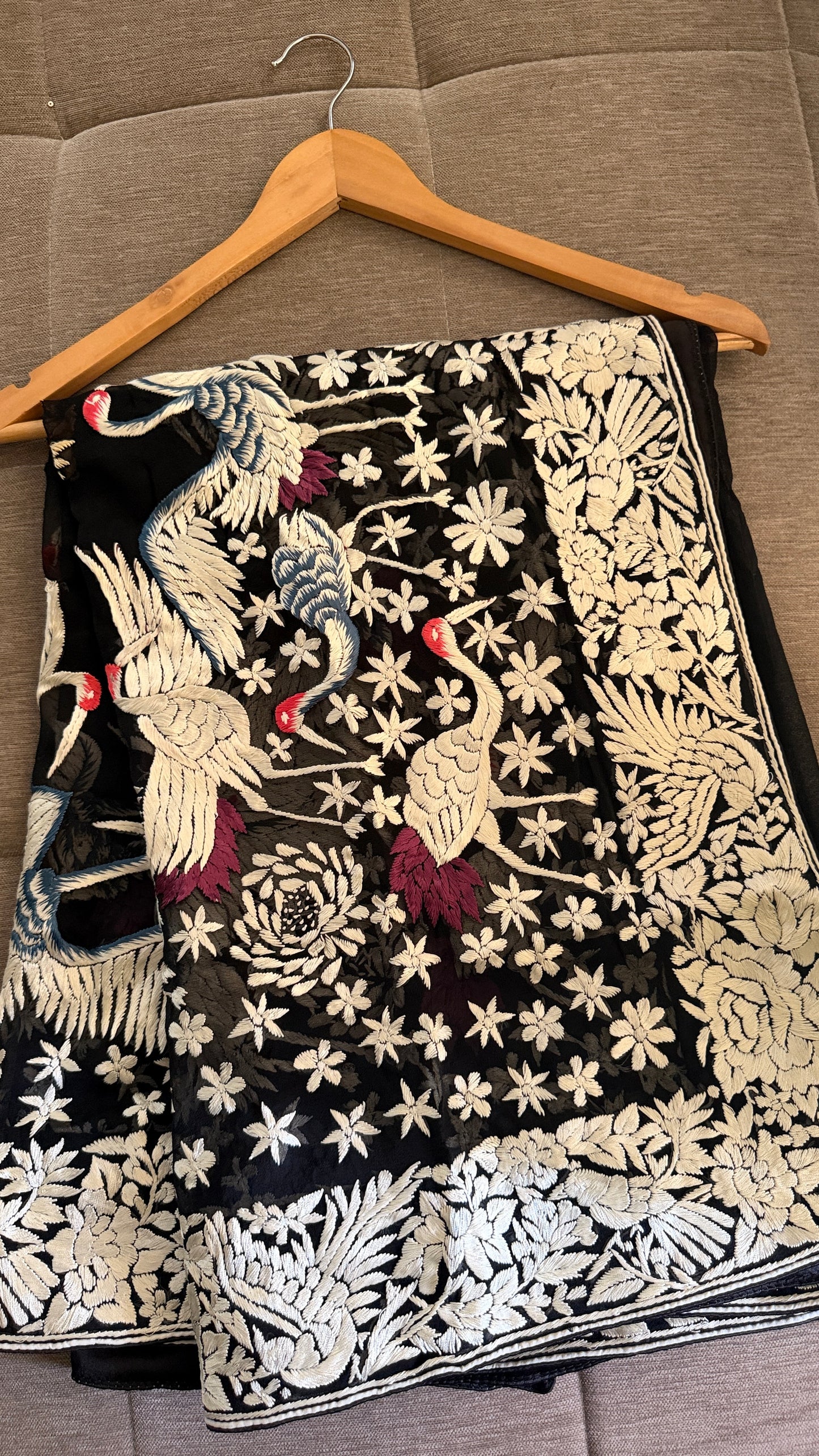 Designer Black Parsi Gara Dupatta for Women