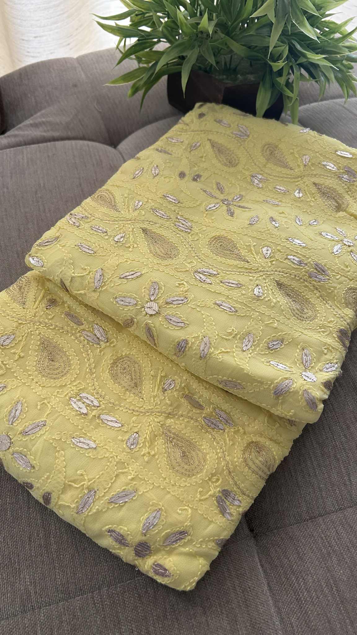 Yellow Gota Patti Unstitched Chikankari Suit (Kurta & Dupatta)