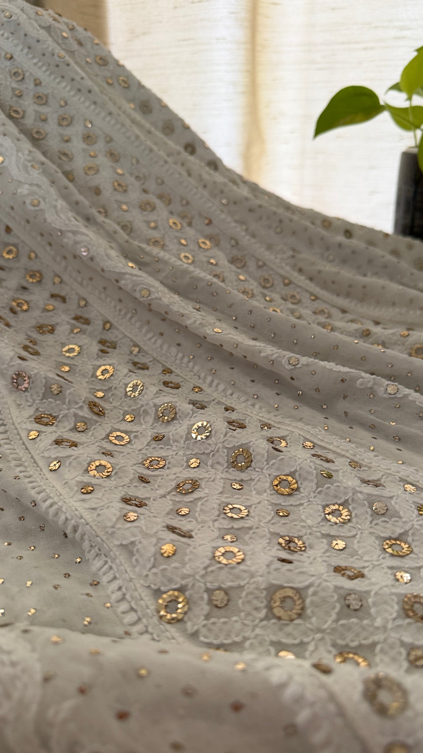 Ivory Ring Mukaish Chikankari Anarkali Suit