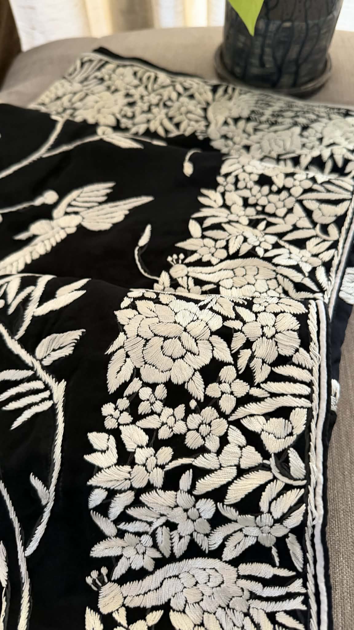 Artisanal Black & Ivory Parsi Gara Saree