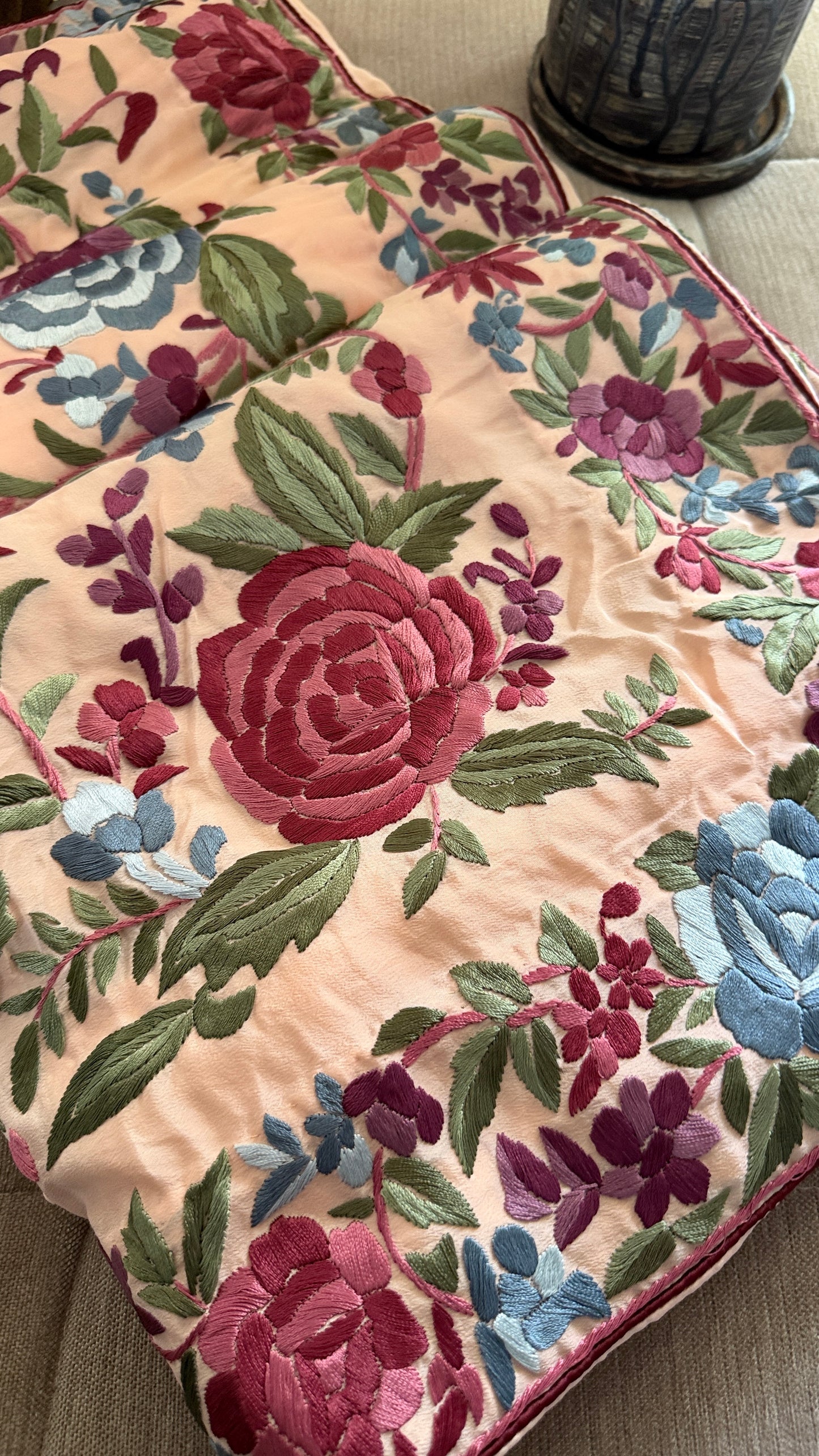Heirloom Peach Parsi Gara Saree- Crepe silk