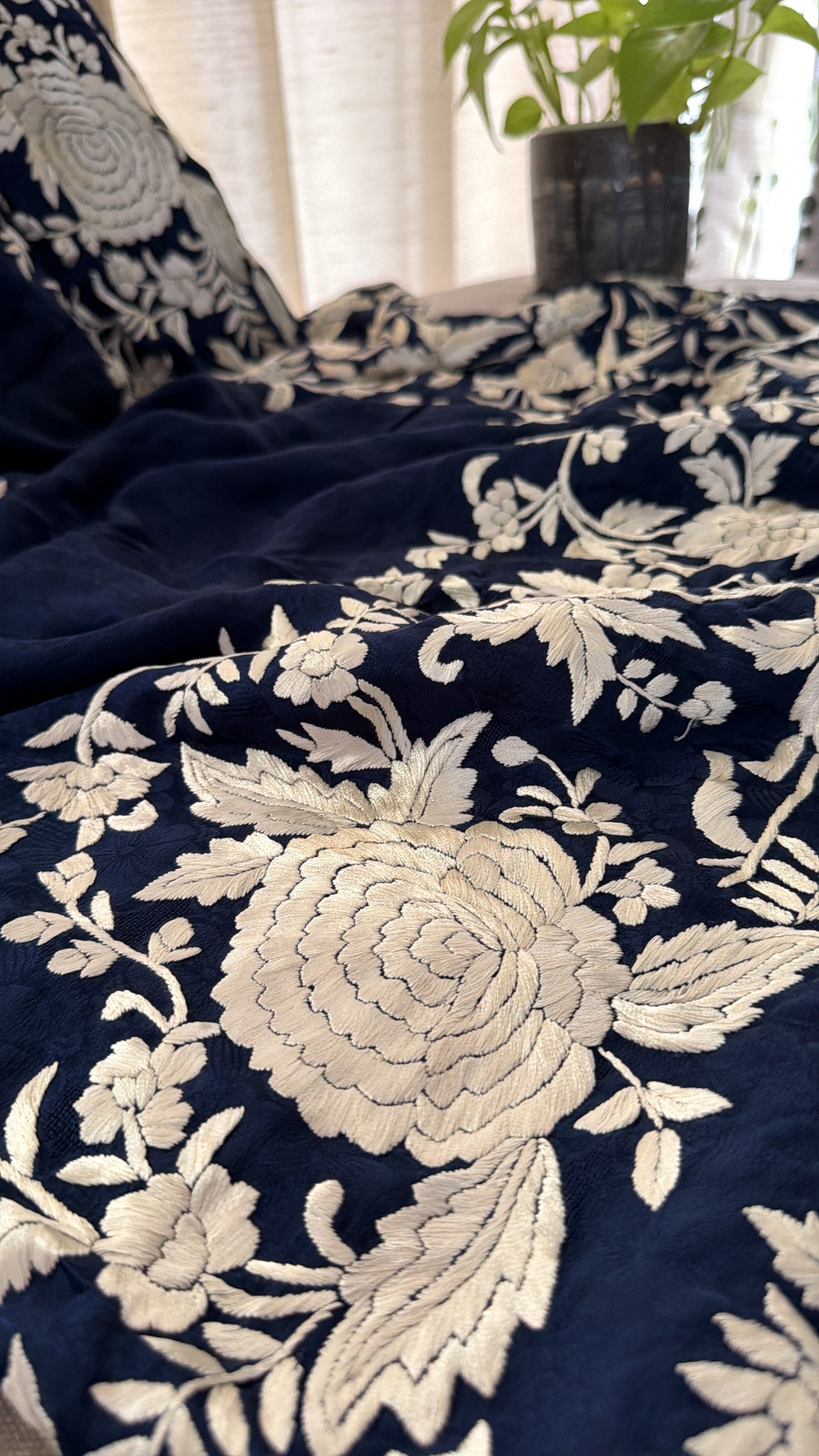 Designer Parsi Gara Saree - Self Design Pure Crepe