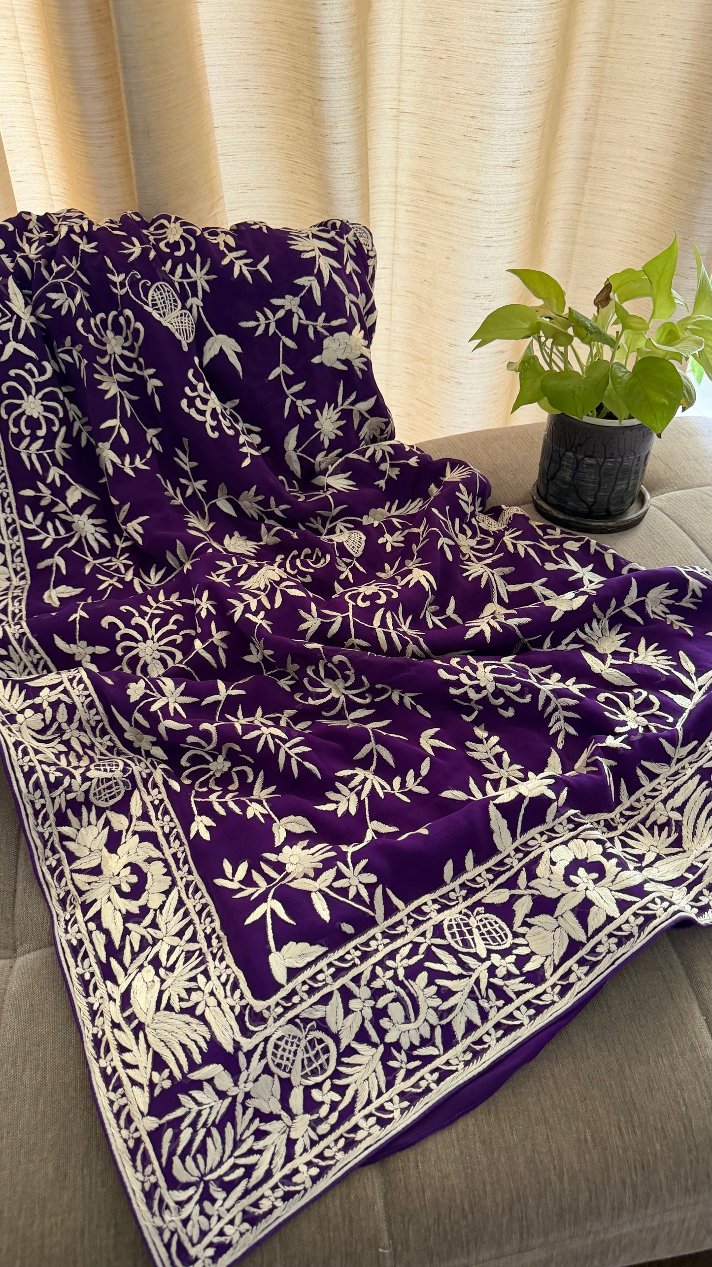 Designer Purple Parsi Gara Saree