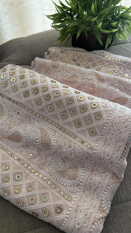 Pastel Pink Ring Mukaish Chikankari Suit (Kurta & Dupatta)