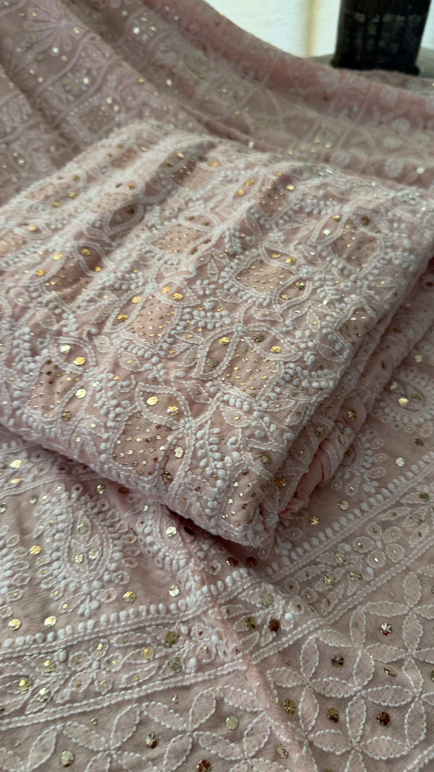 Powder Pink Mukaish Chikankari Lehenga Set