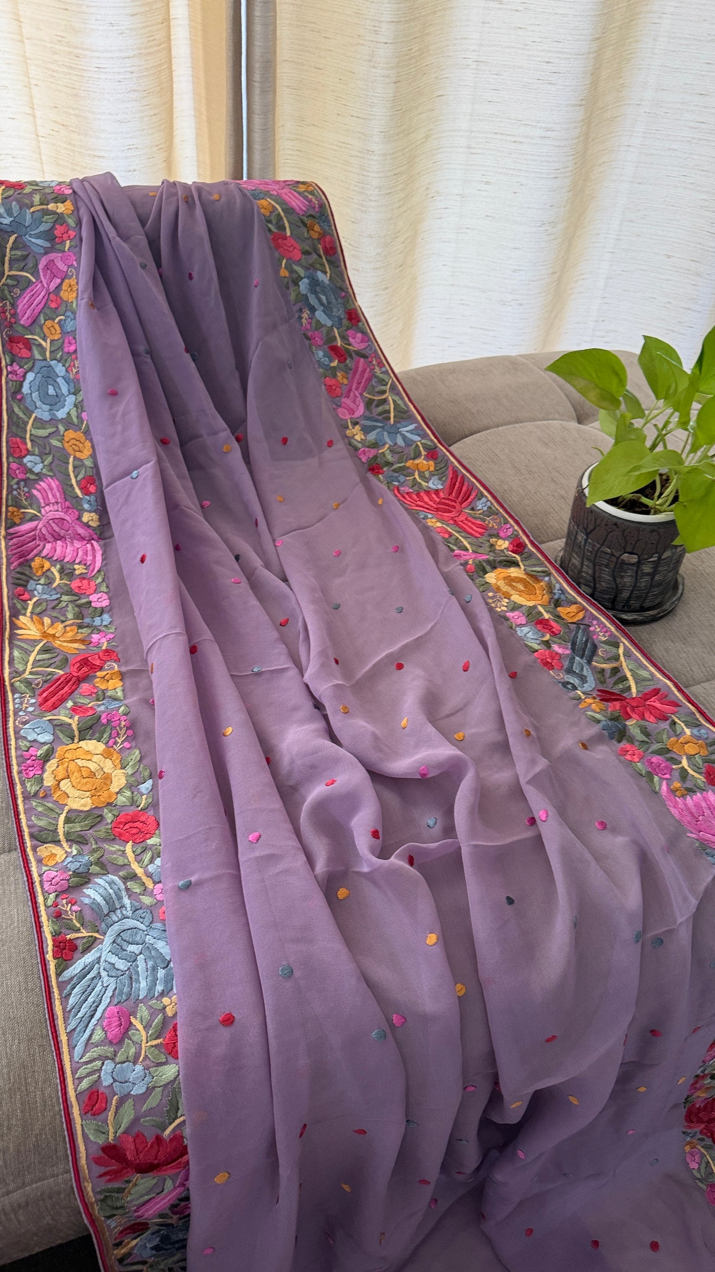 Dusty Purple Parsi Gara Dupatta