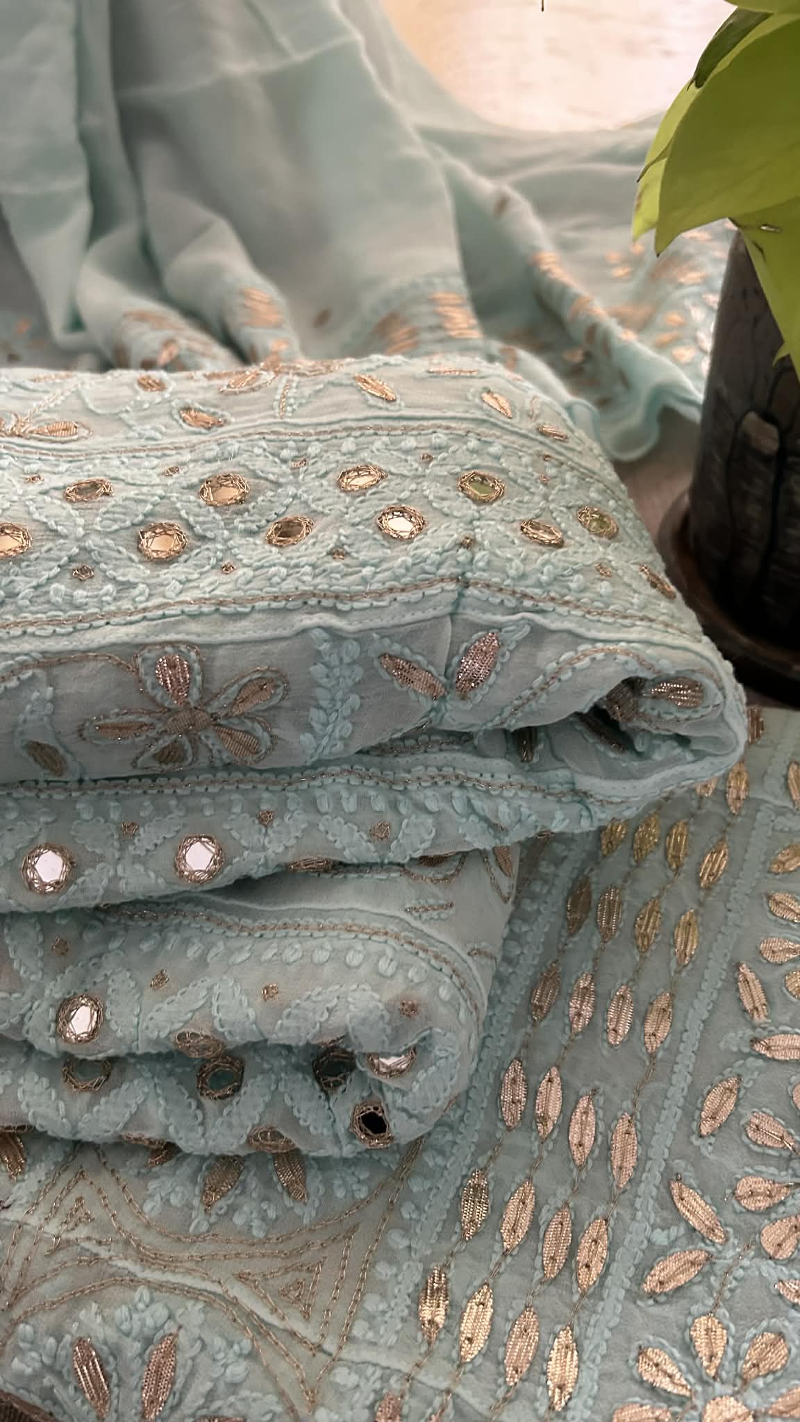 Sea Green Gota Patti & Mirror Work Chikankari Anarkali