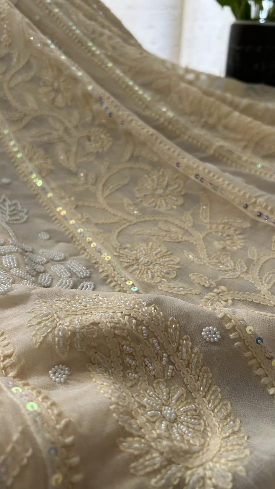 Beige Pearl Chikankari Anarkali Suit