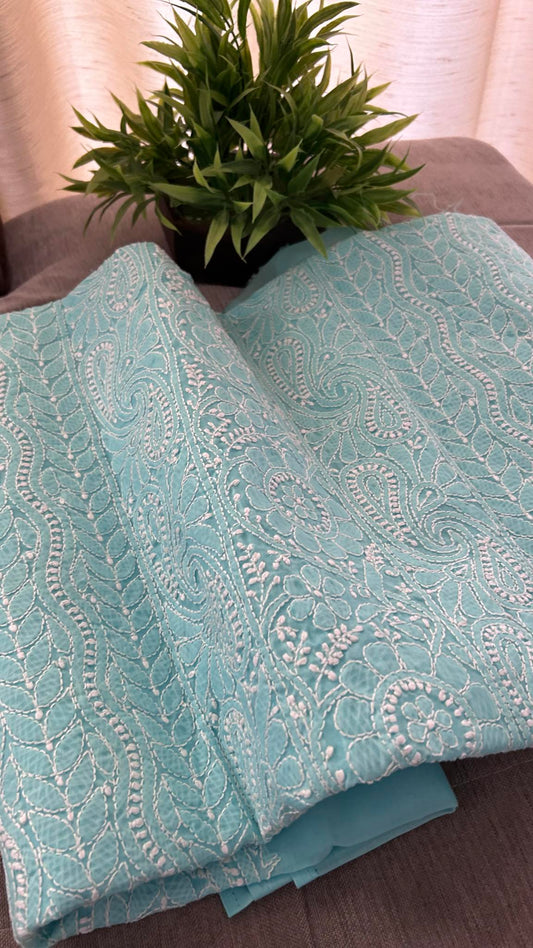 Sea Green Cotton Chikankari Kurti Fabric (Kurti Fabric)