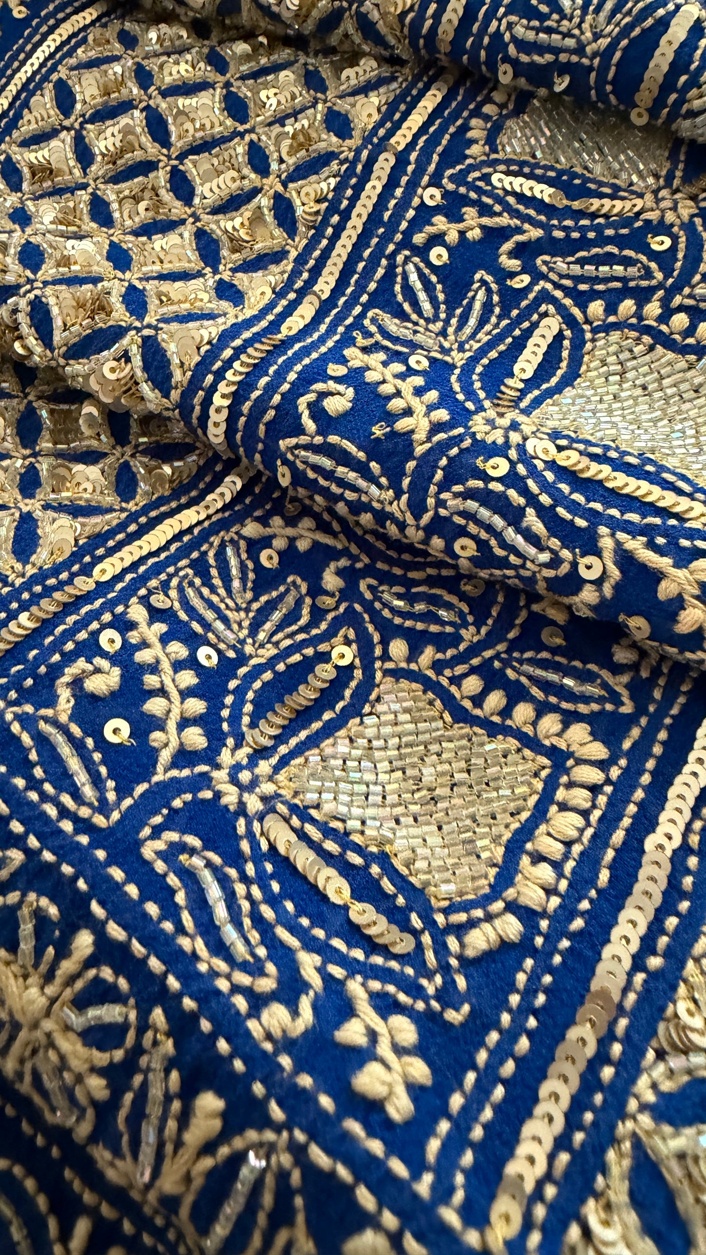 Masterpiece Royal Blue Gold Lucknawi Chikankari Suit (Kurta & Dupatta)