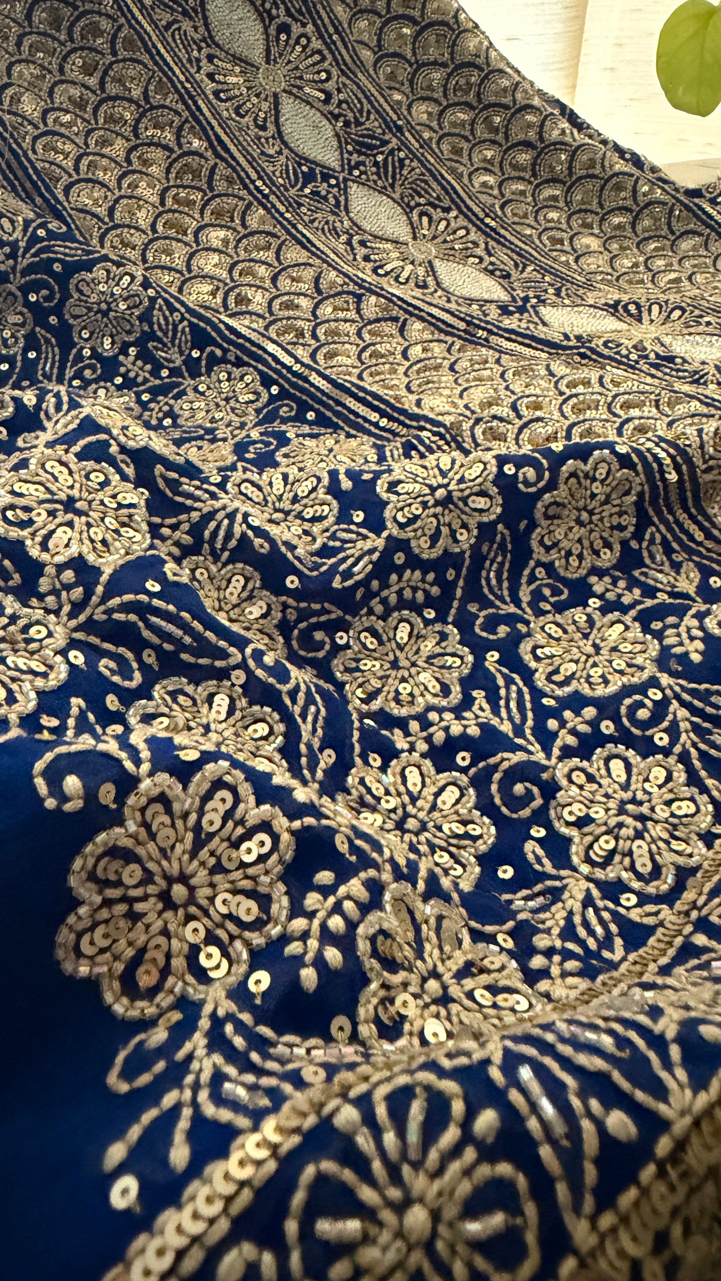Royal Blue Gold Chikankari Suit for Women