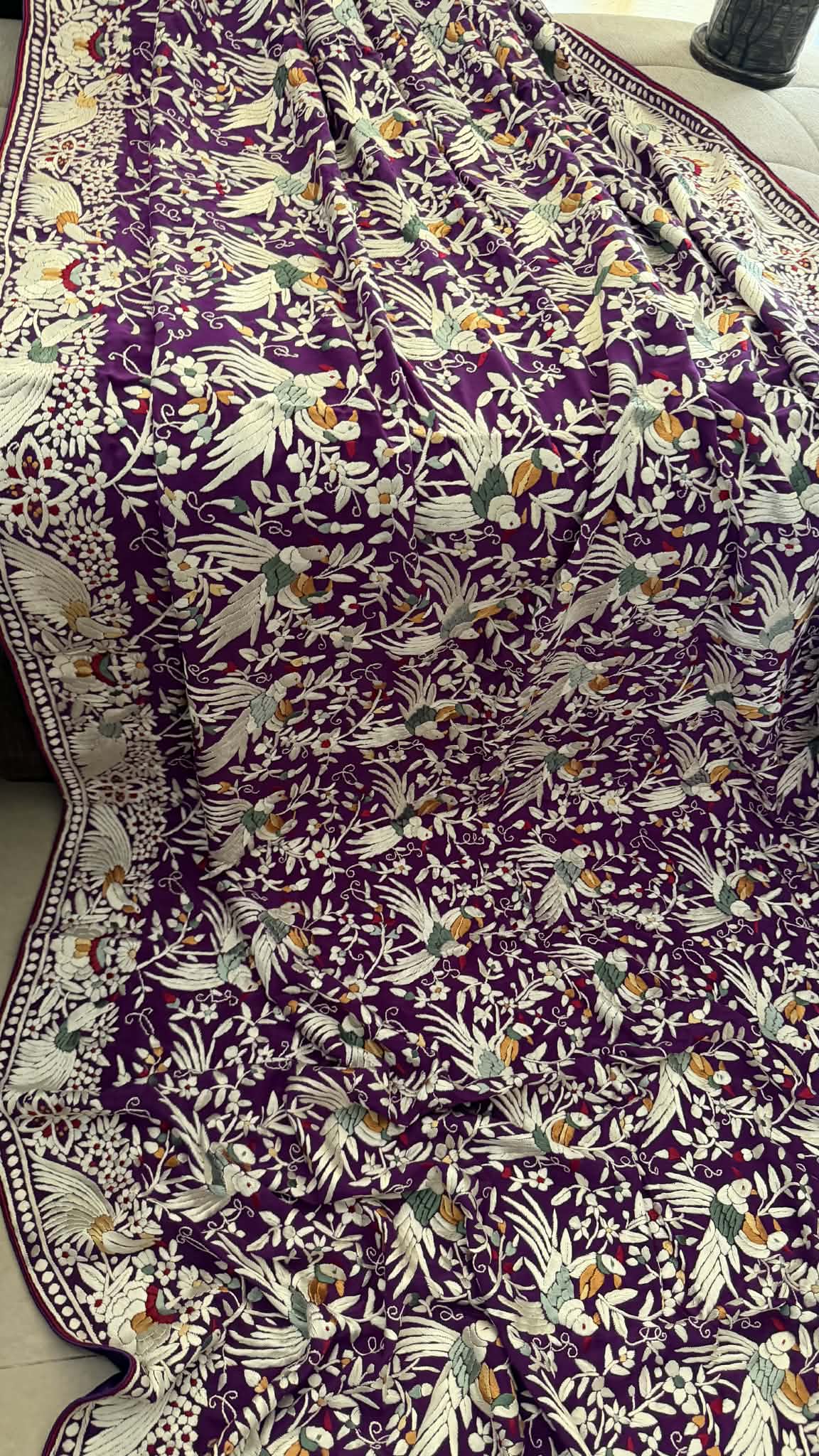 Designer Purple Parsi Gara Hand Embroidered Dupatta