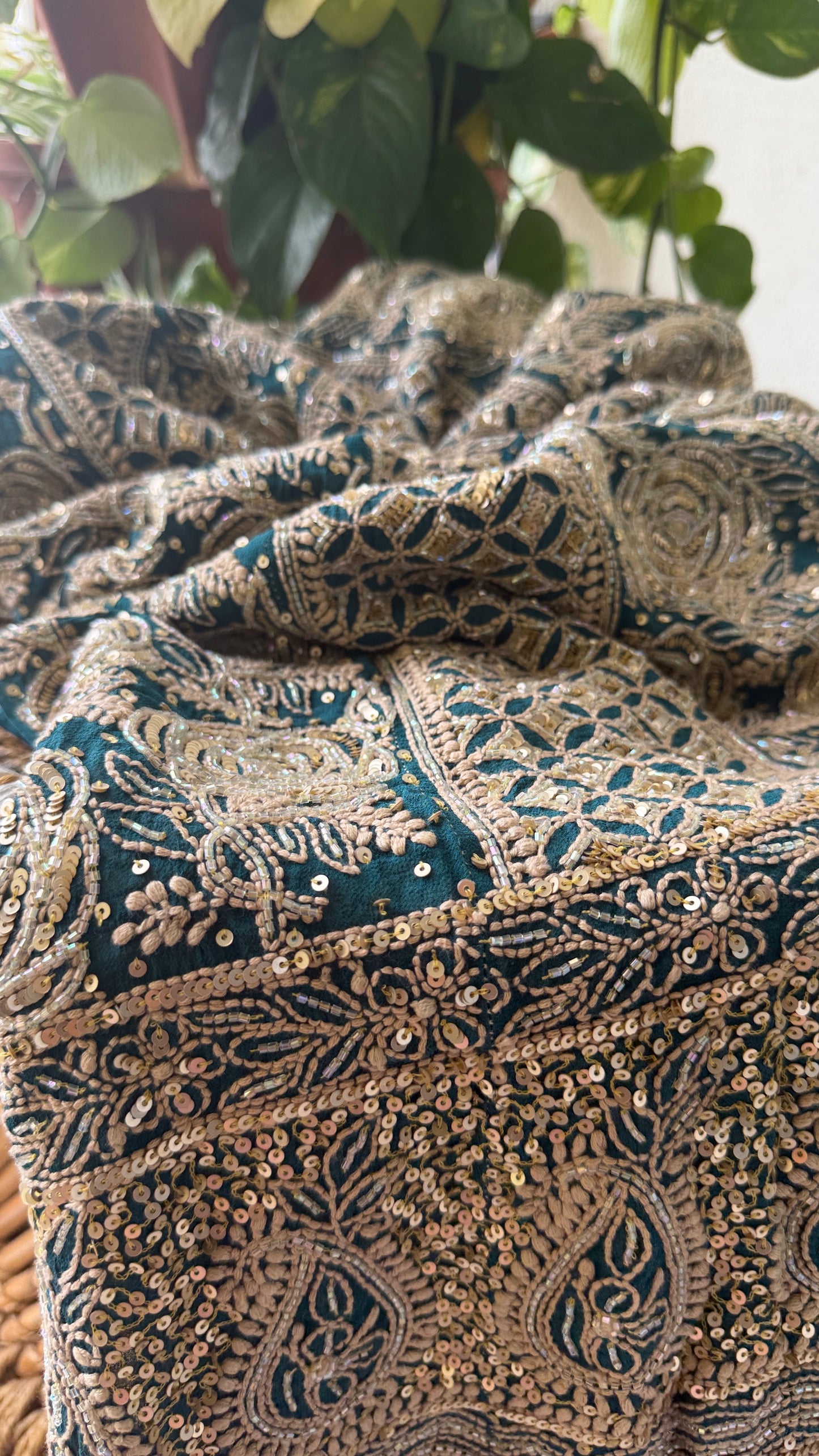 Dusty Emerald Green Cut Dana Chikankari Anarkali Suit