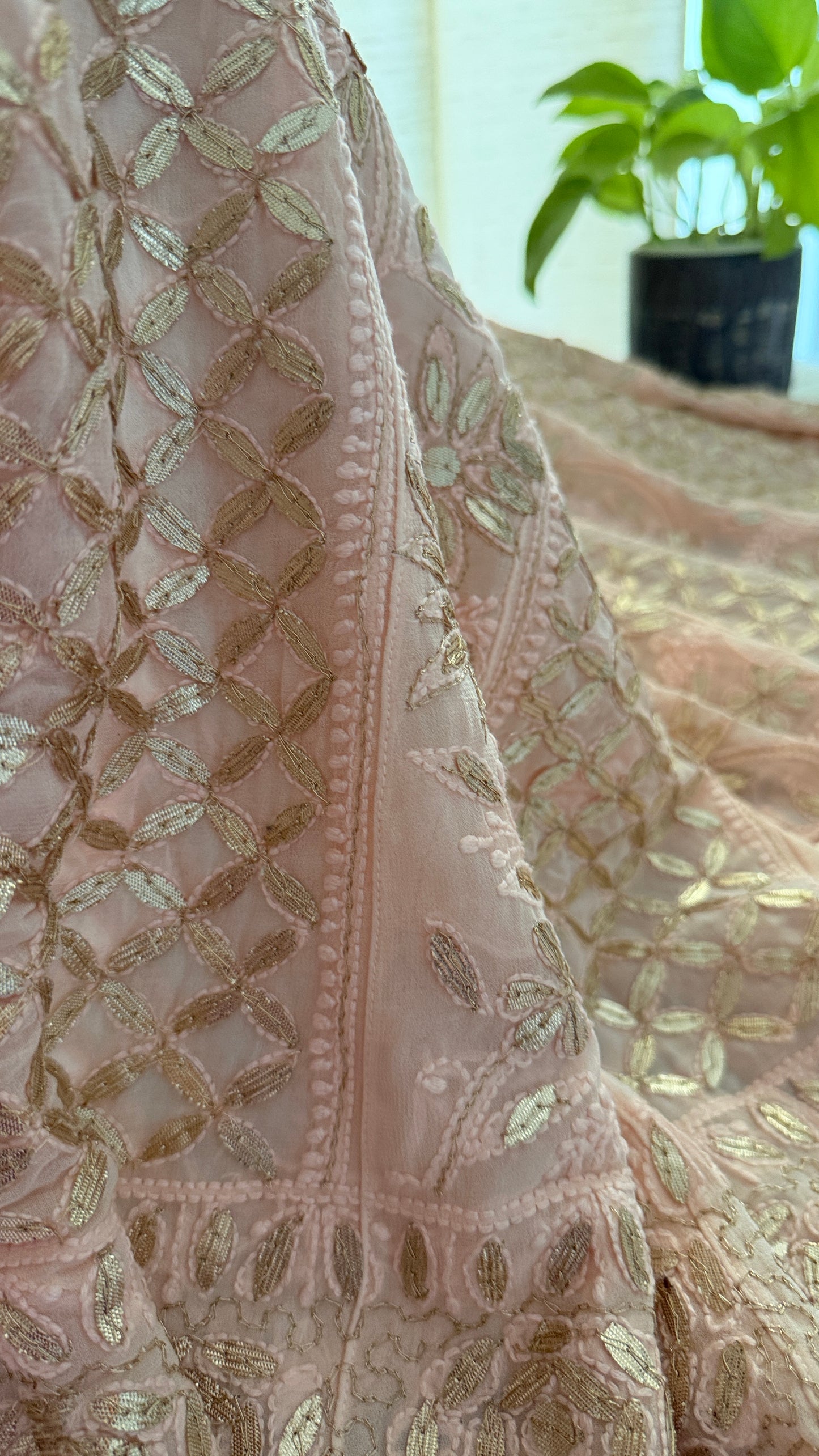 Designer Pink Gota Patti Chikankari Anarkali Suit (Anarkali And Dupatta)