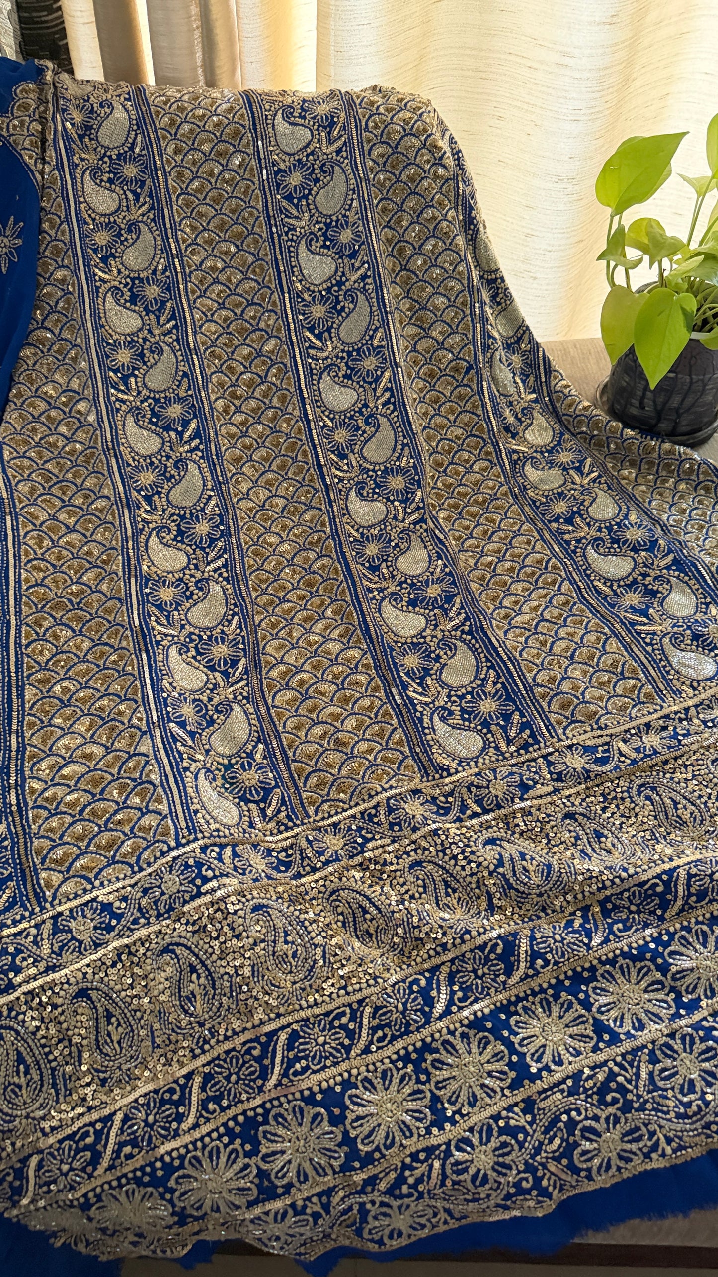 Masterpiece Royal Blue Gold Cut Dana Chikankari Suit (Kurta & Dupatta)