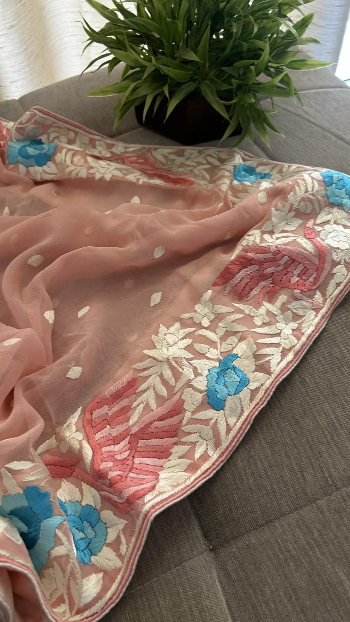 Designer Light Pink Parsi Gara Dupatta