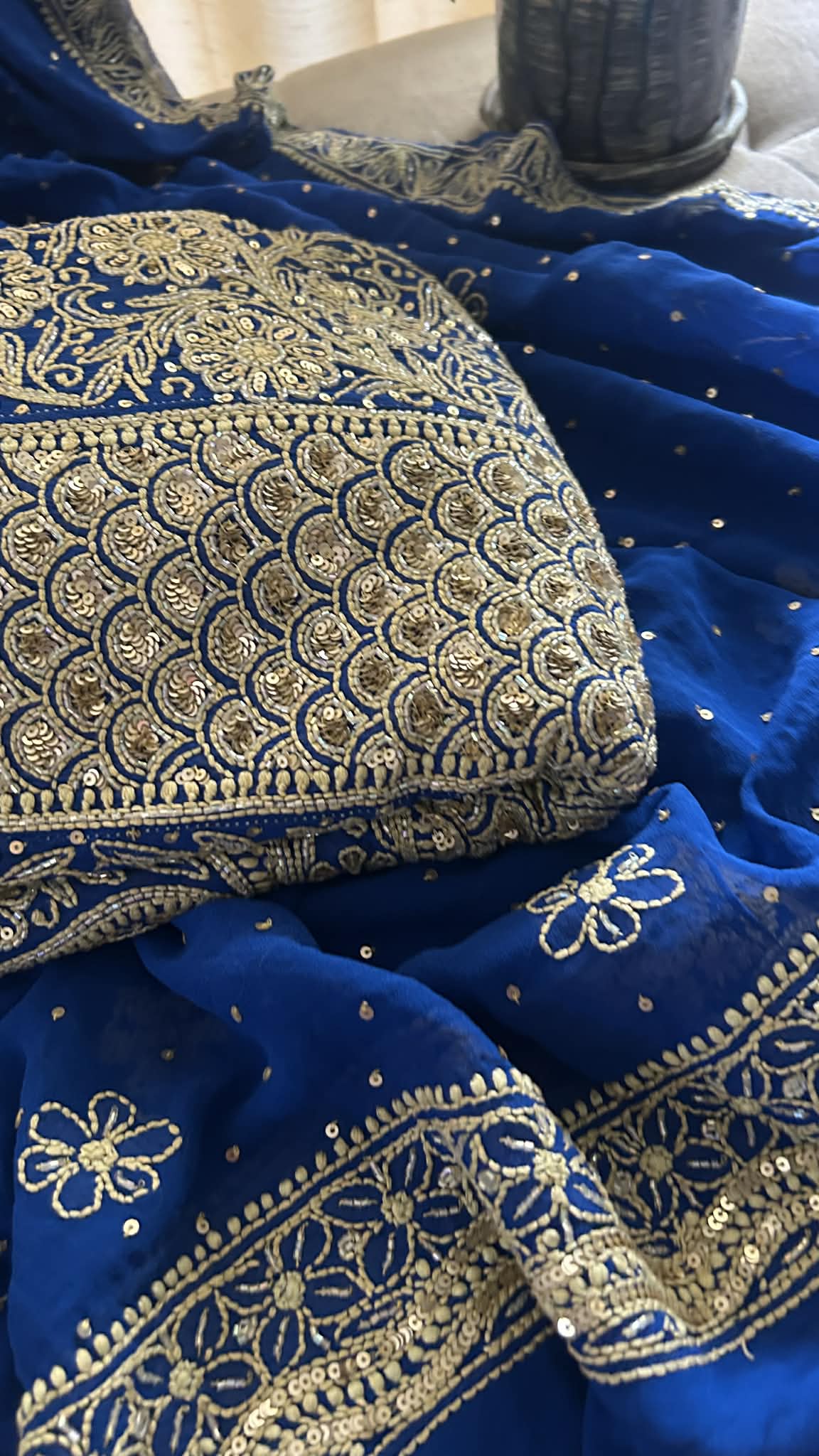 Masterpiece Royal Blue  Cut Dana & Sequins Work Chikankari Anarkali Suit