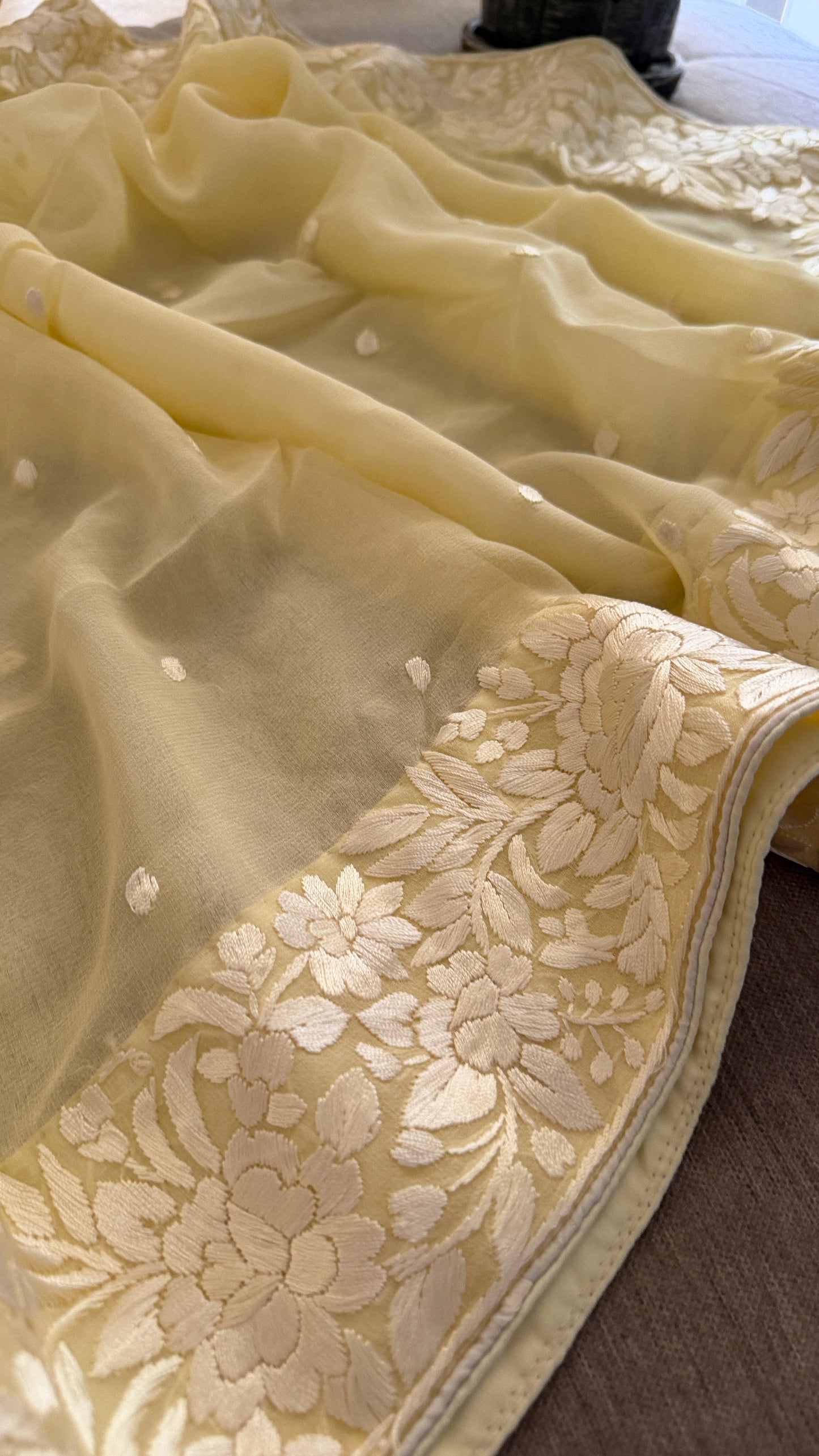 Artisanal Cream Parsi Gara Dupatta