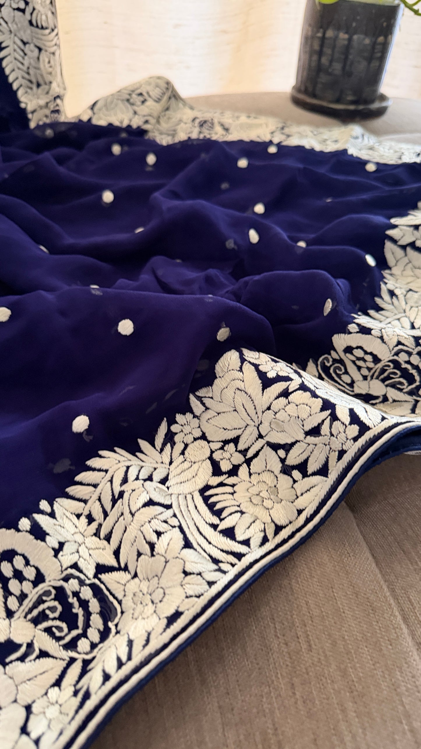 Masterpiece Navy Ivory Parsi Gara Lehenga Set