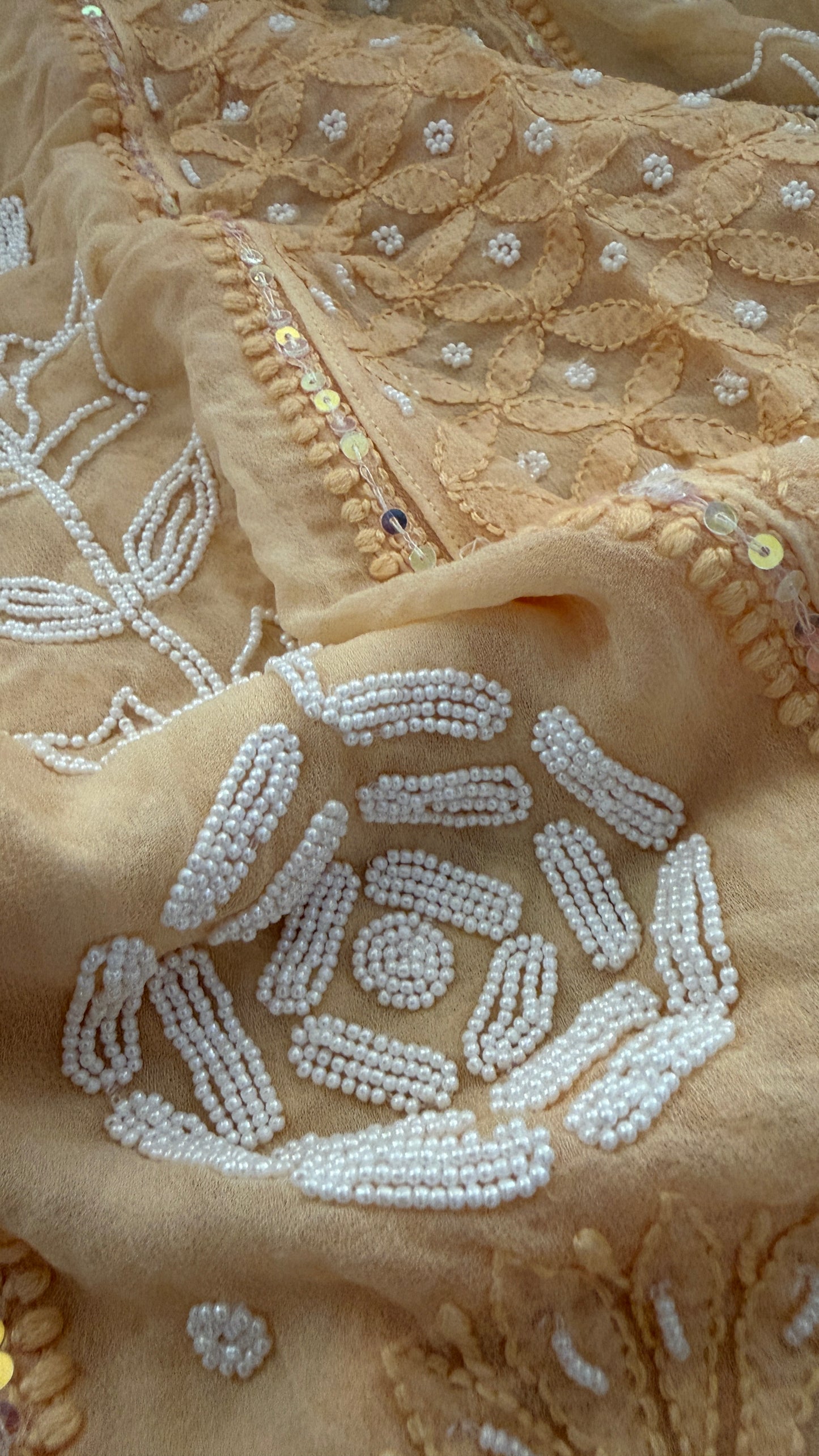 Beige Pearl Chikankari Anarkali Suit