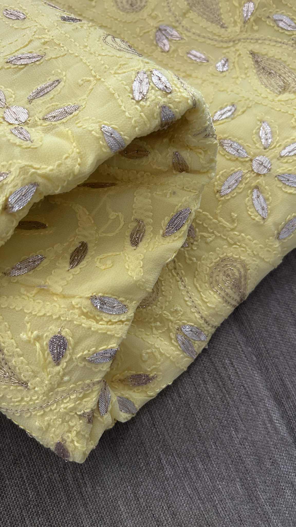 Yellow Gota Patti Unstitched Chikankari Suit (Kurta & Dupatta)