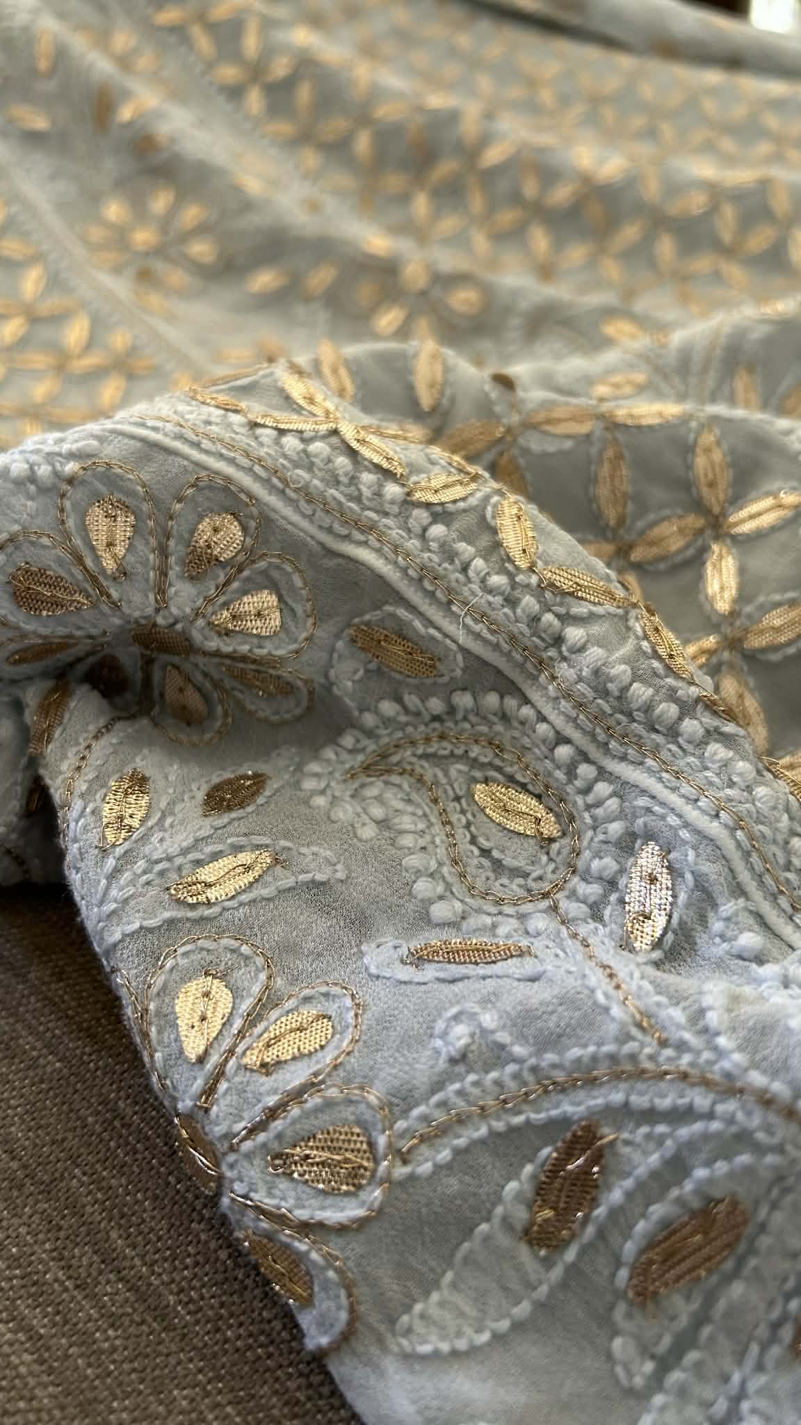 Greyish Blue Gota Patti Chikankari Anarkali Suit (Anarkali And Dupatta)