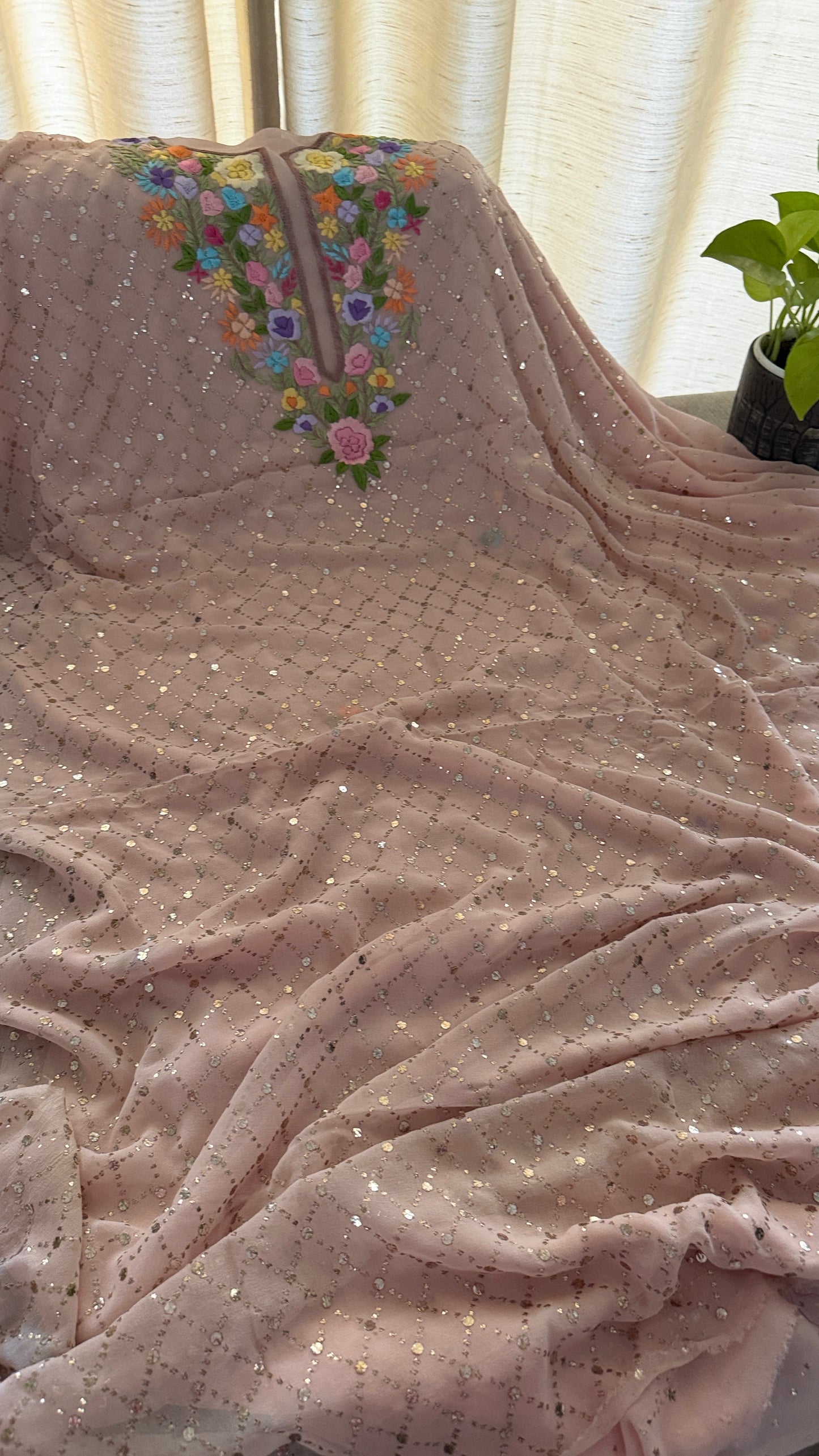 Pink Multicolour Neckline Kamdani Suit