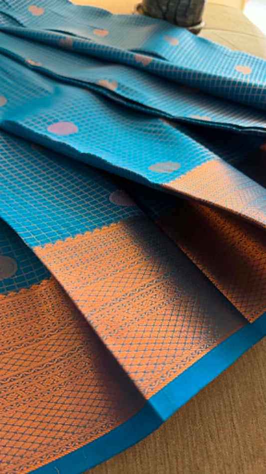 Designer Blue Checked Silk Saree