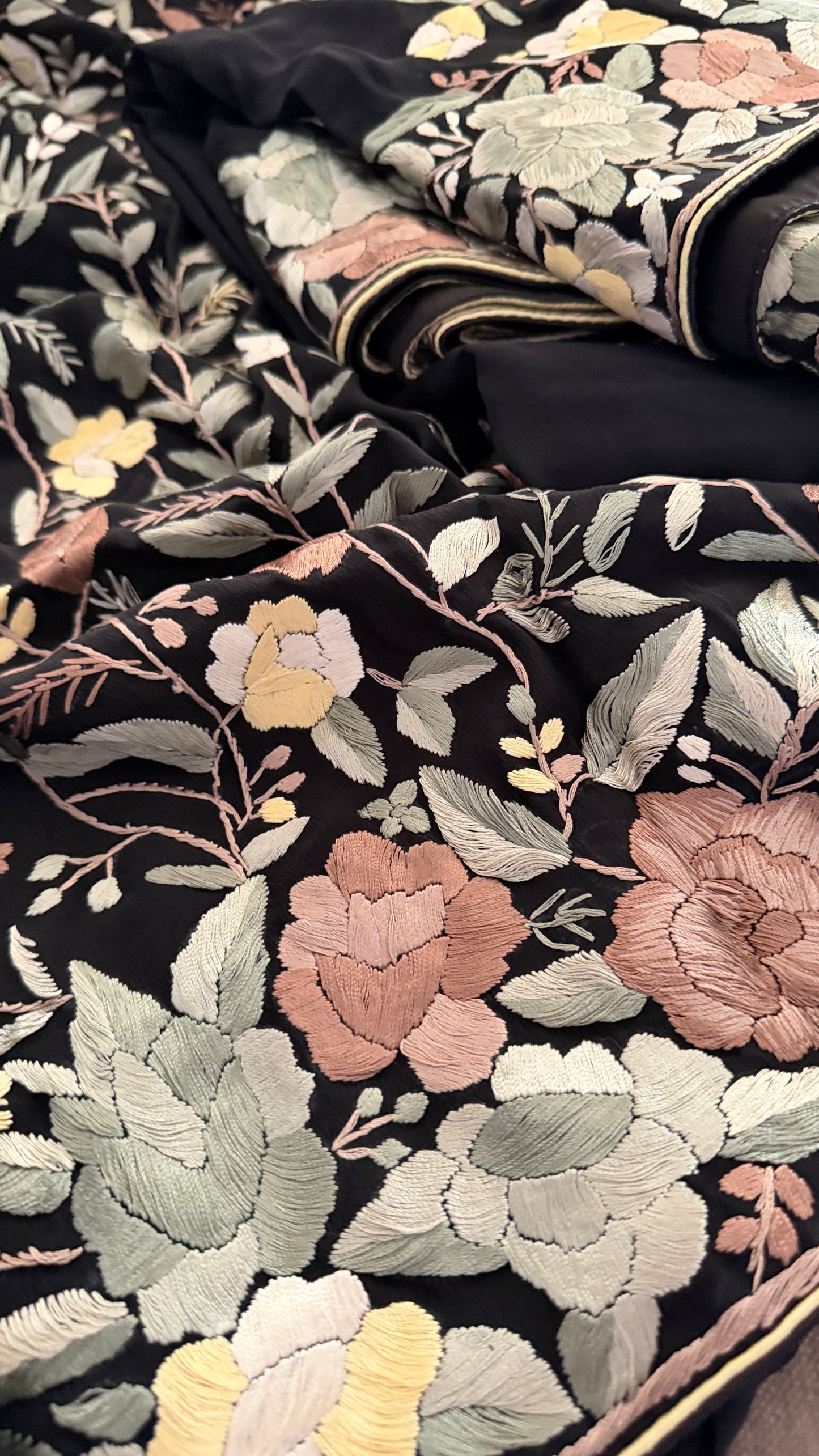Designer Floral Parsi Gara Suit (Three Piece)