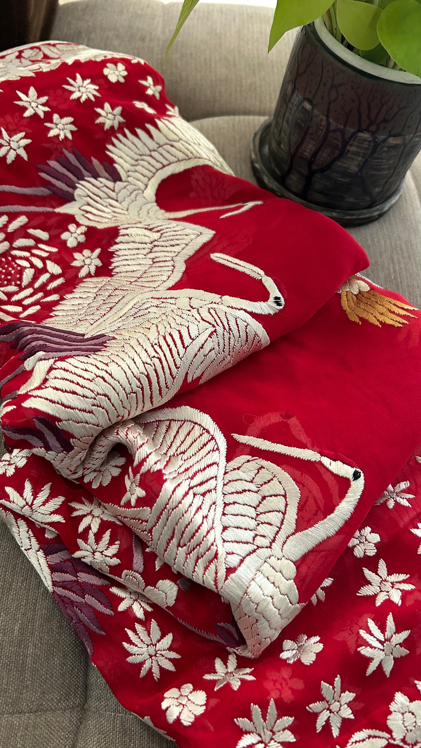Designer Red Parsi Gara Dupatta for Women