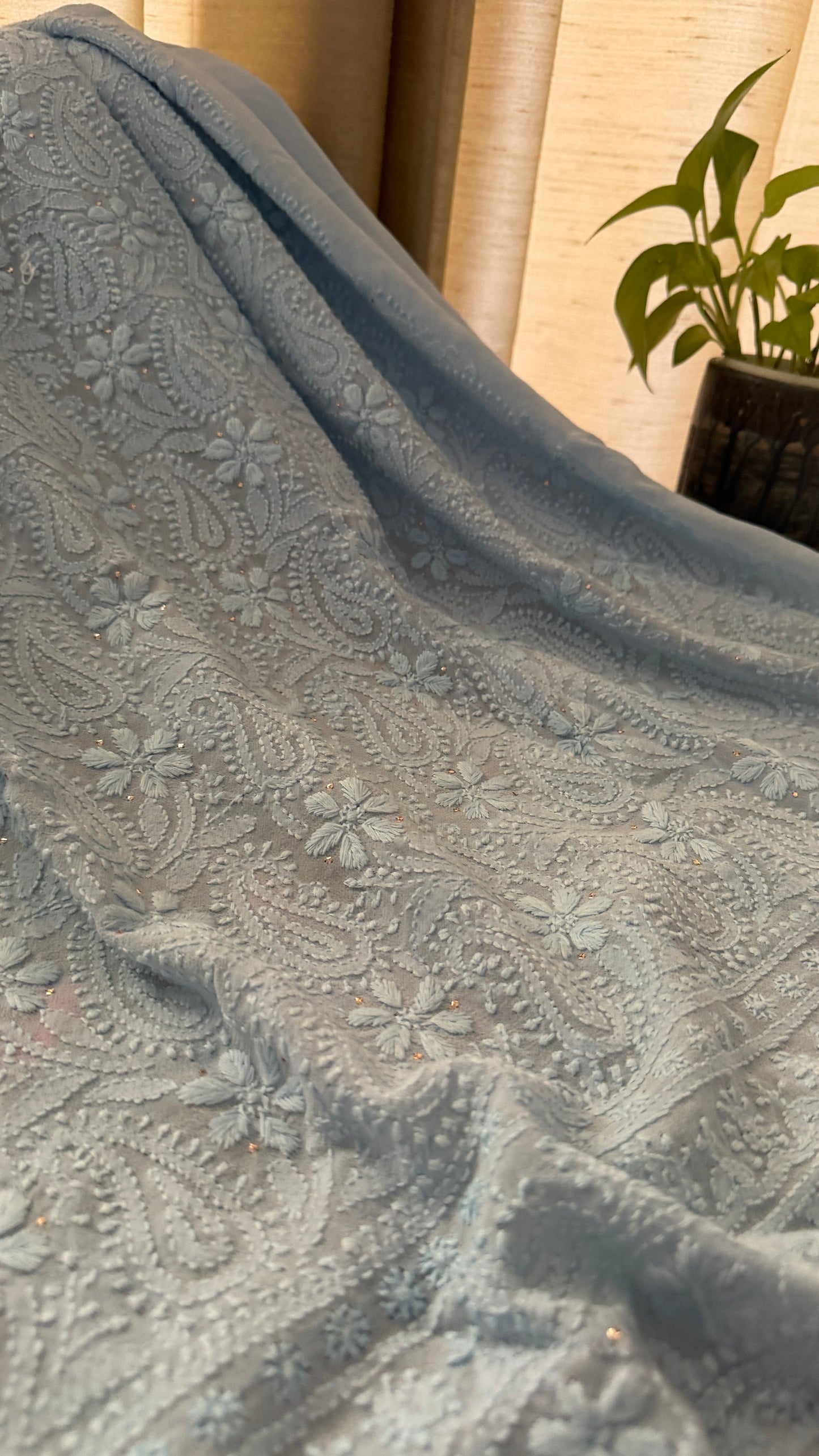 Powder Blue Chikankari Parsi Gara Daman Suit