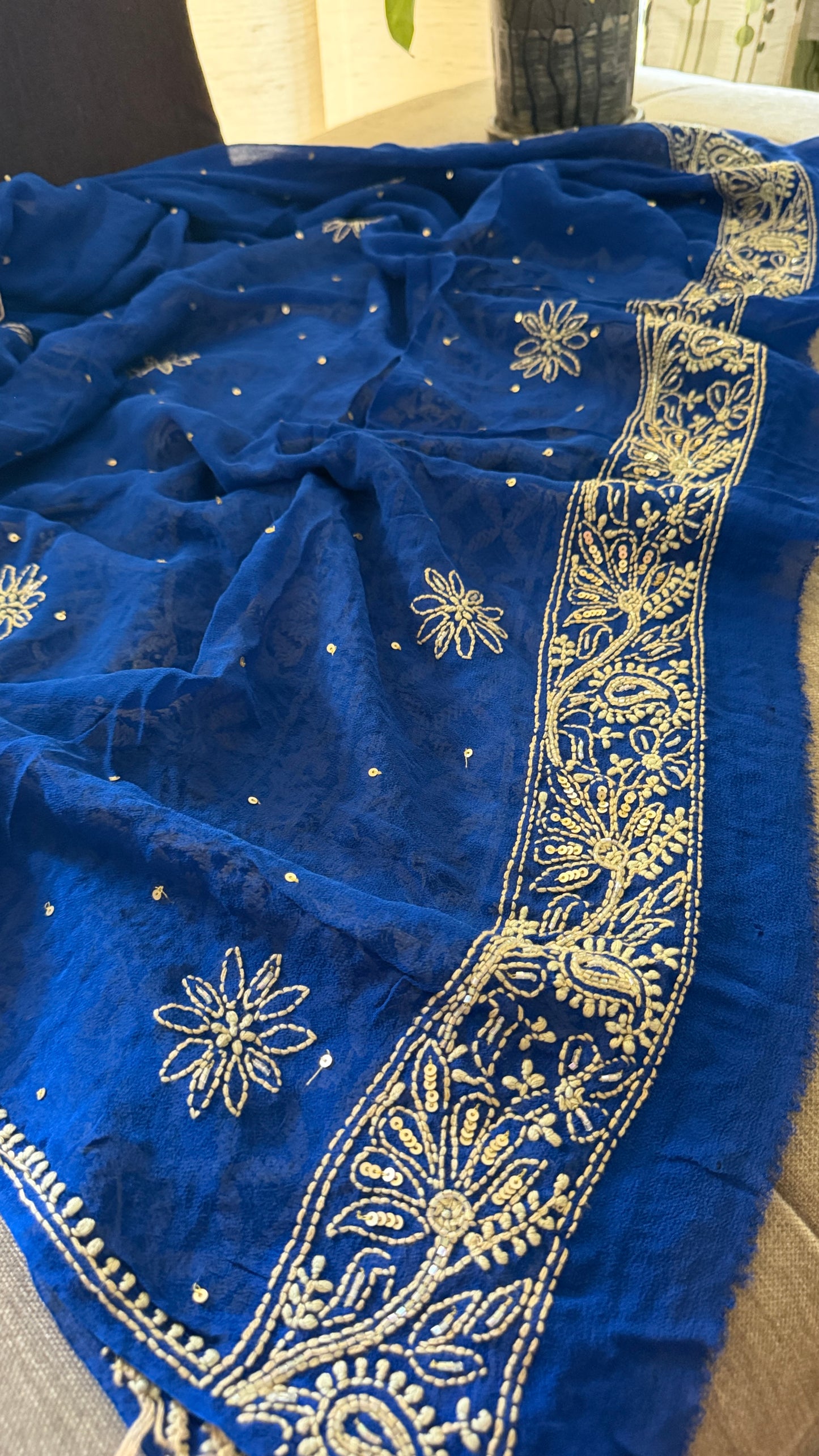Royal Blue Embellished Chikankari Suit for Women