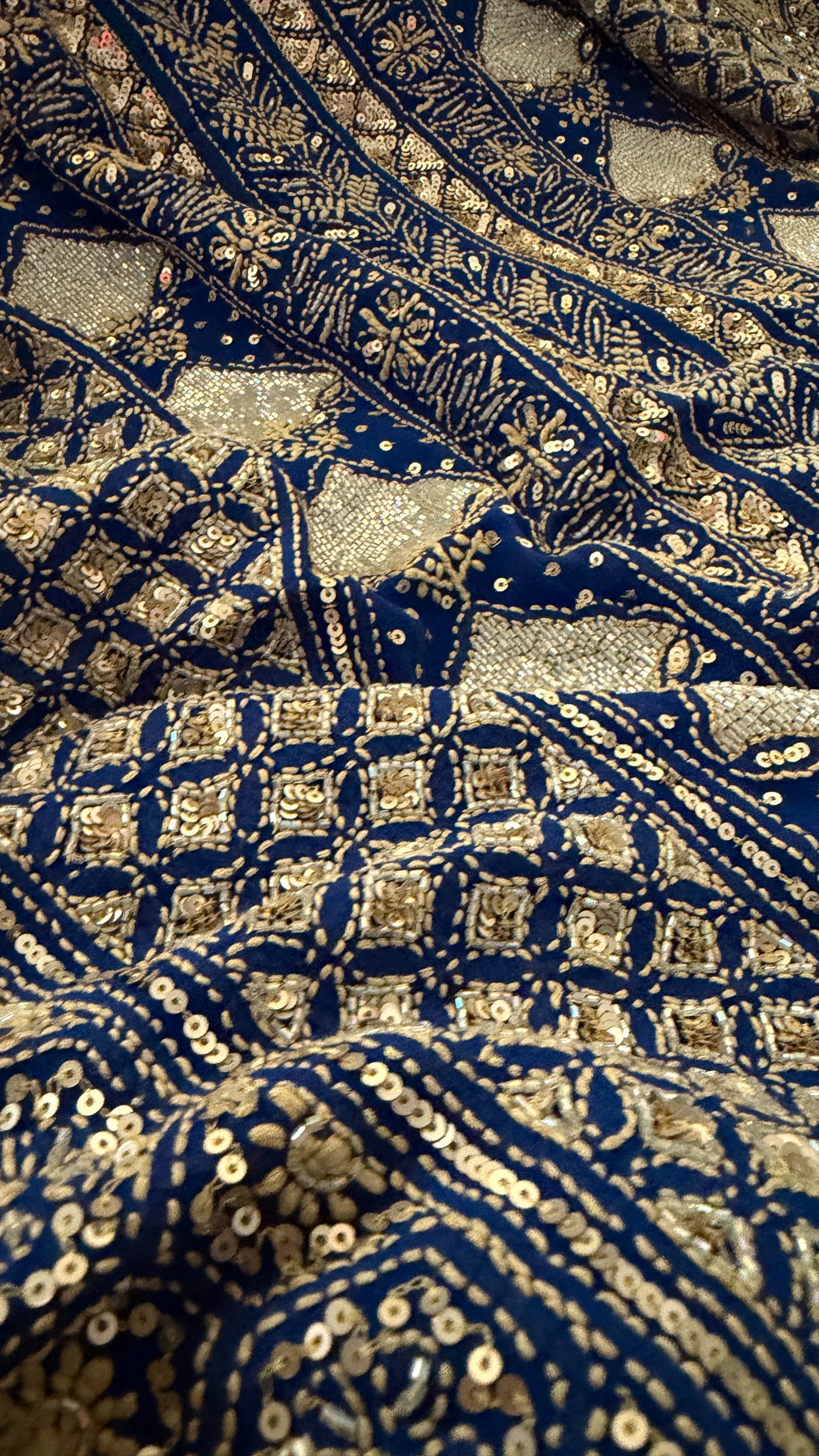 Masterpiece Blue Gold Cut Dana Sequin Chikankari Suit (Kurta & Dupatta)