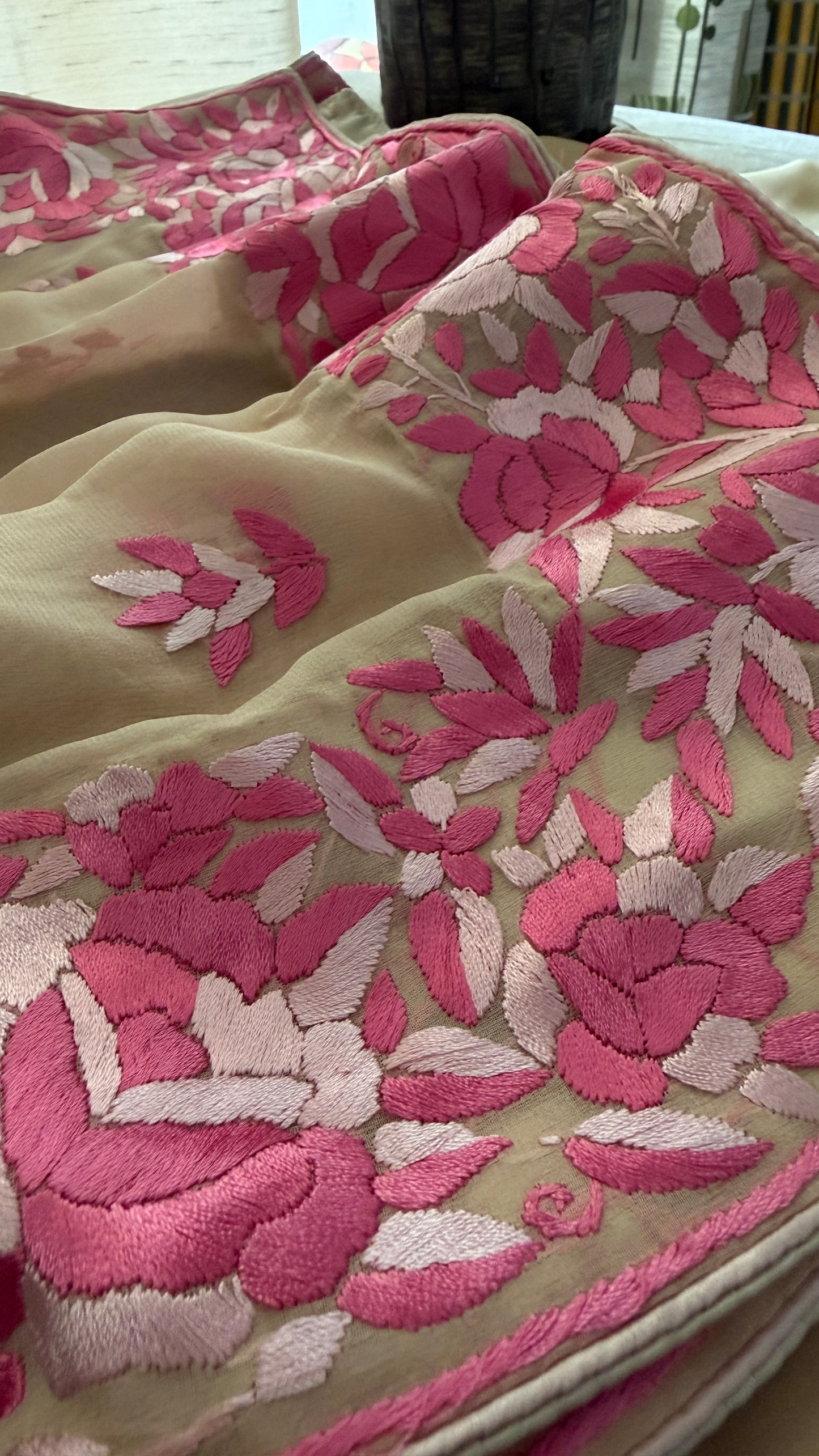 Designer Beige Parsi Gara Suit (Three Piece)