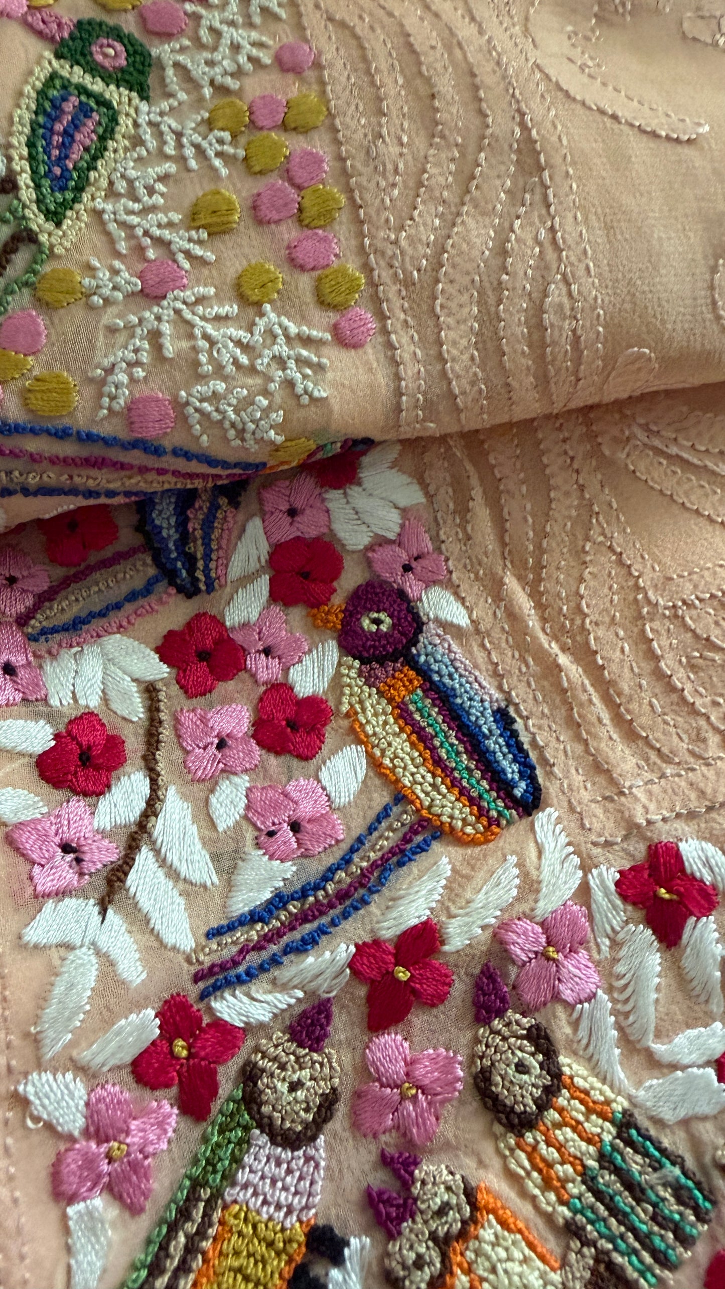 Peach Chikankari Parsi Gara Saree