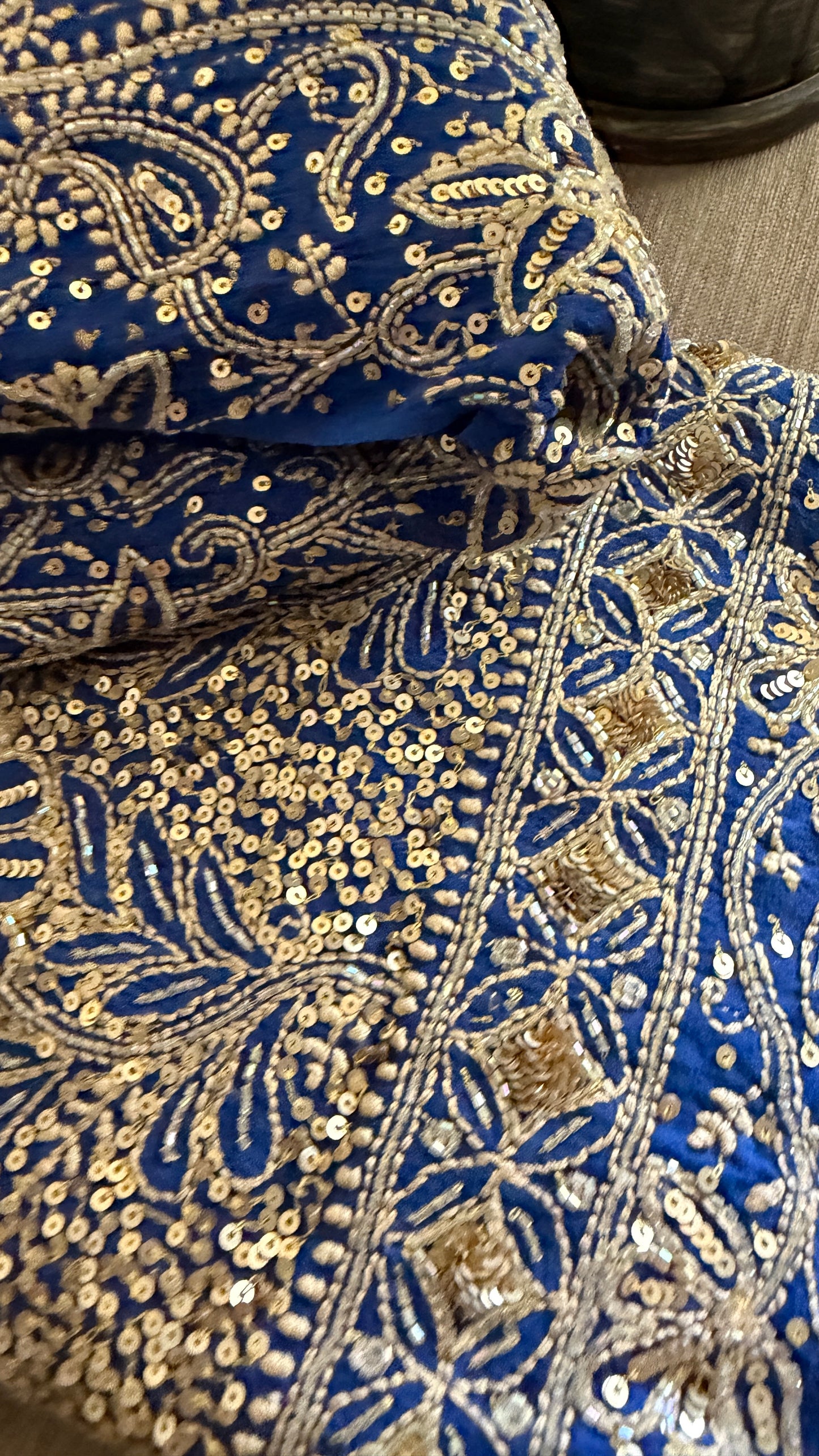 Masterpiece Royal Blue Cut Dana & Sequins Work Chikankari Anarkali Suit