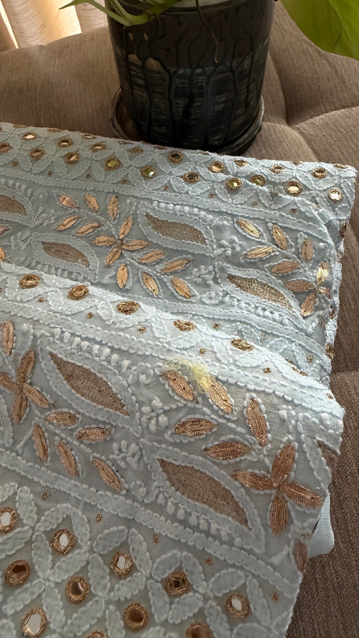 Sky Blue Mirror & Gota Patti Chikankari Suit