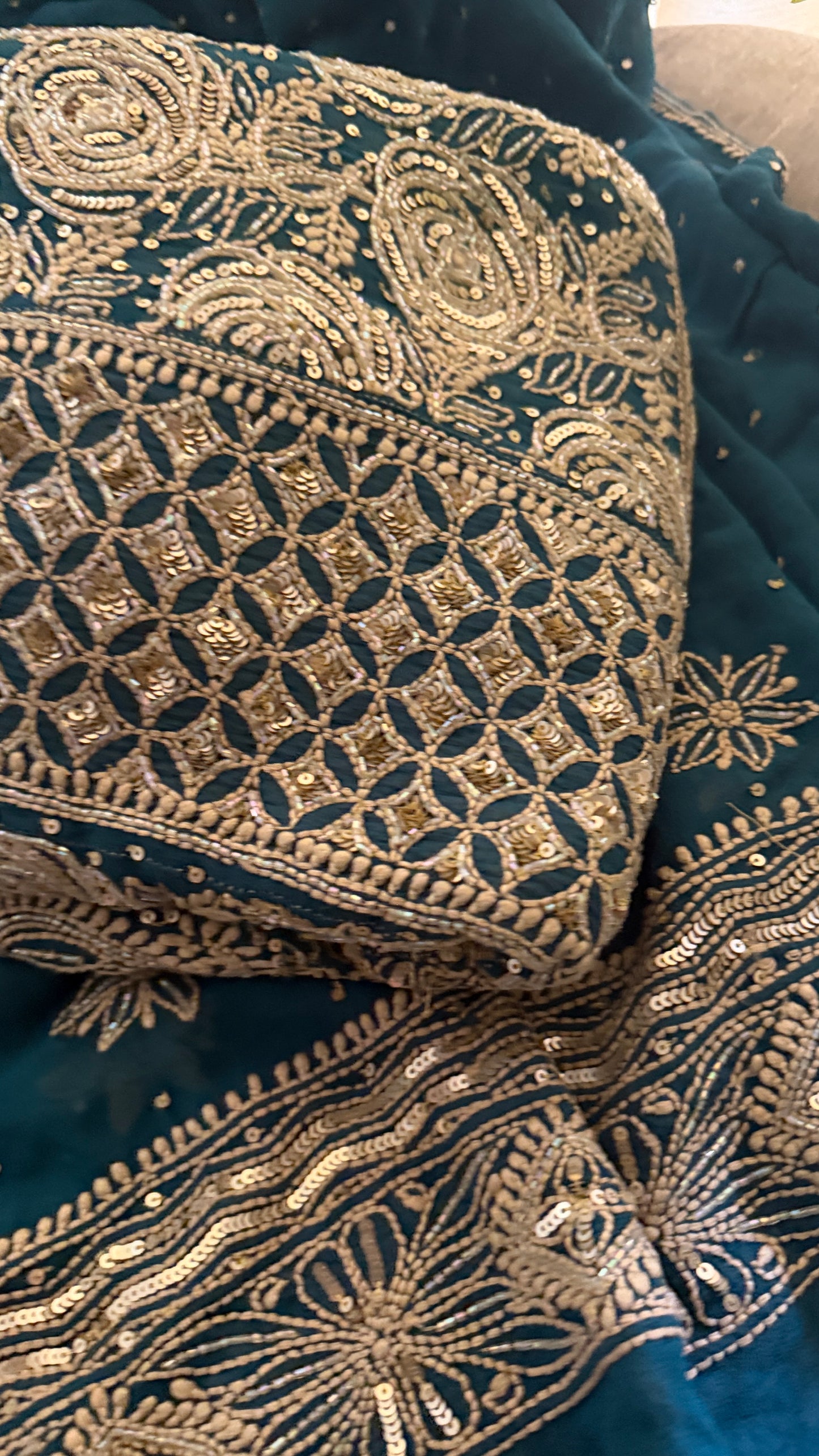 Dusty Emerald Green Cut Dana Chikankari Anarkali Suit