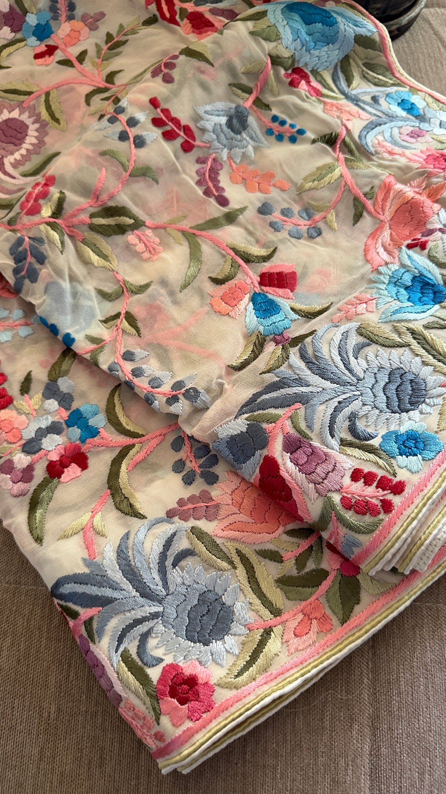 Heritage Ivory Multicolour Parsi Gara Dupatta
