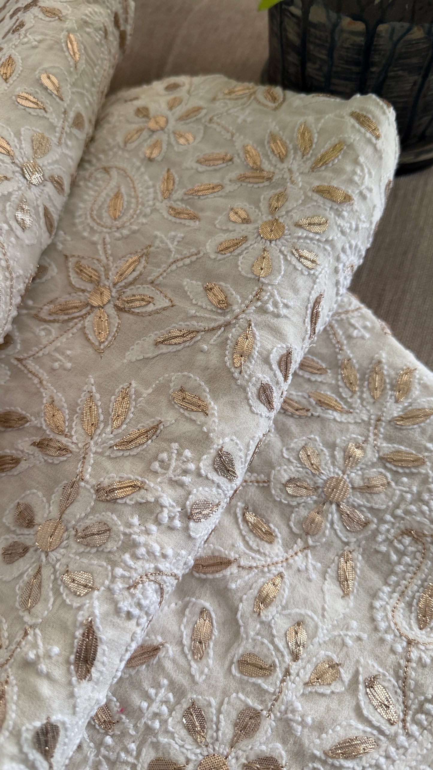 Ivory White Gota Patti Chikankari Dupatta