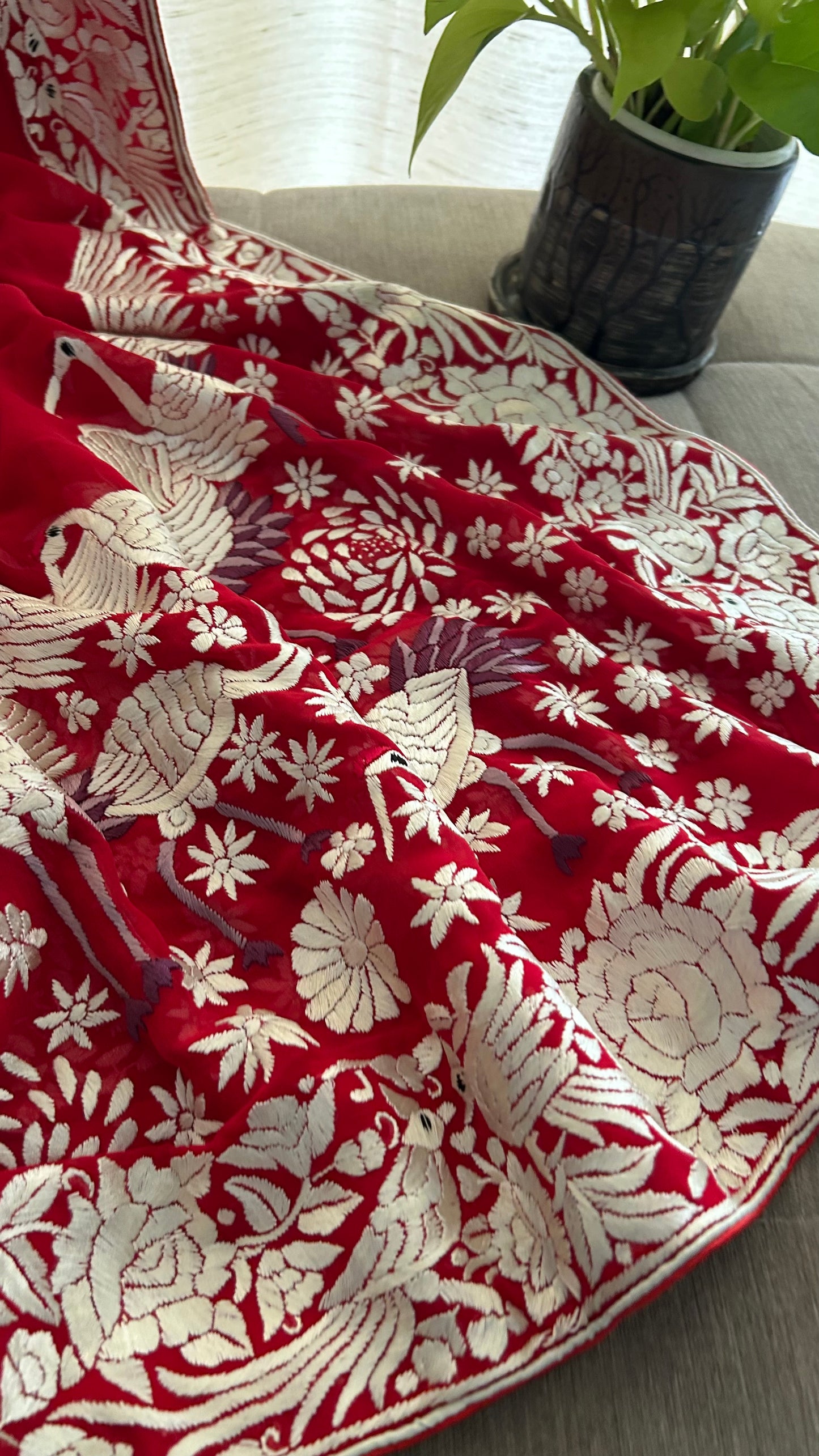 Designer Red Parsi Gara Dupatta for Women