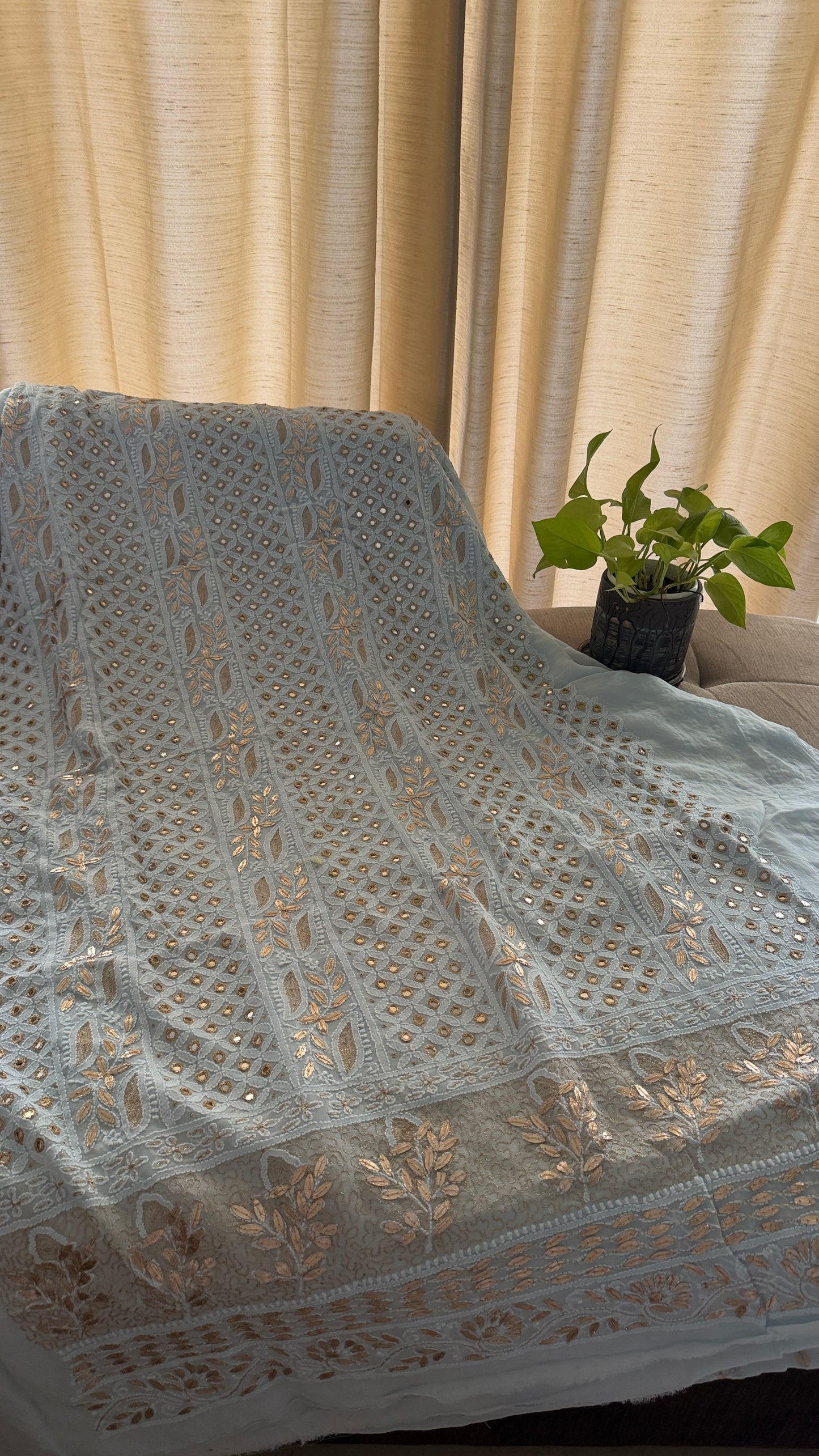 Sky Blue Mirror & Gota Patti Chikankari Suit