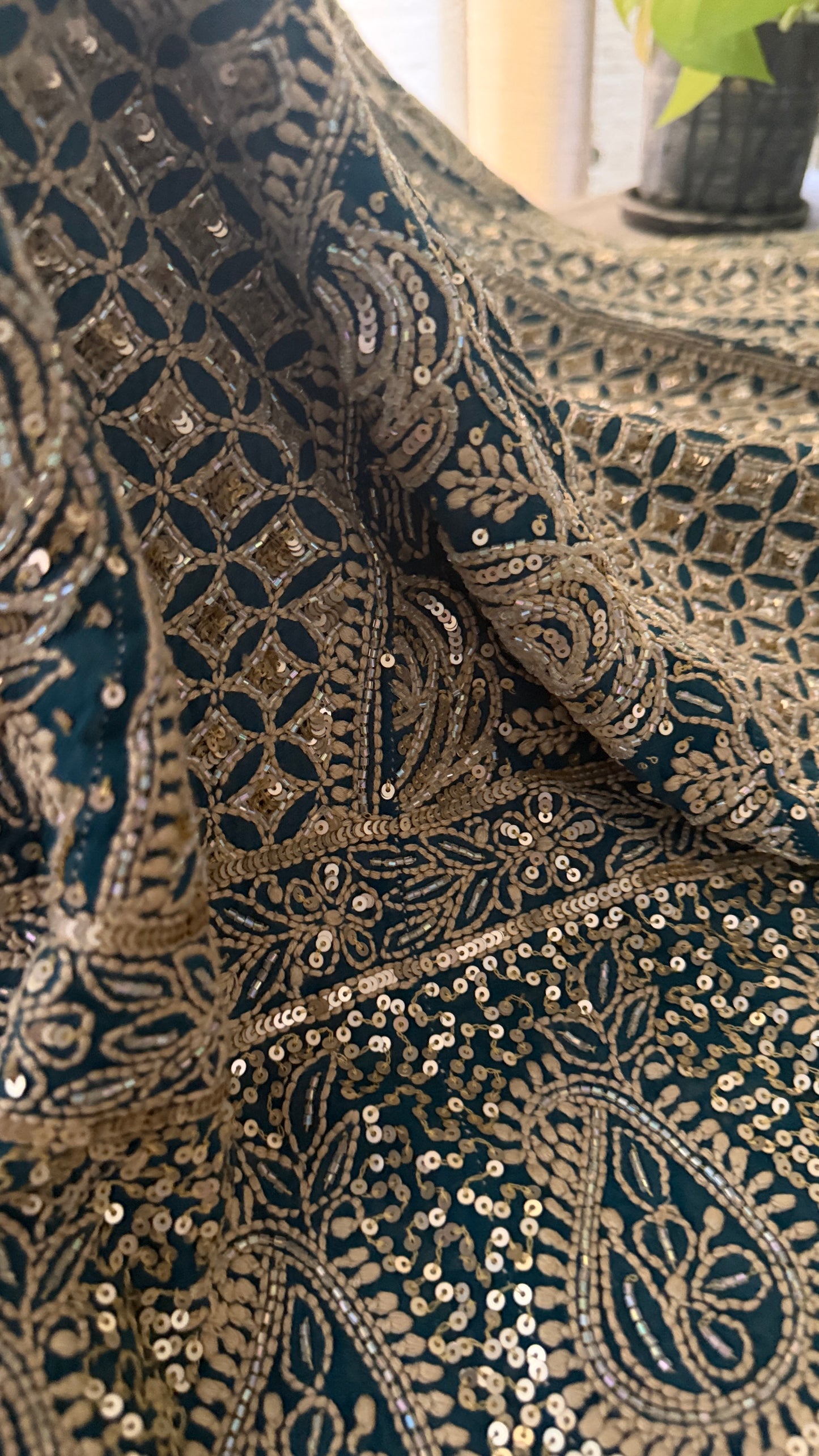 Dusty Emerald Green Cut Dana Chikankari Anarkali Suit